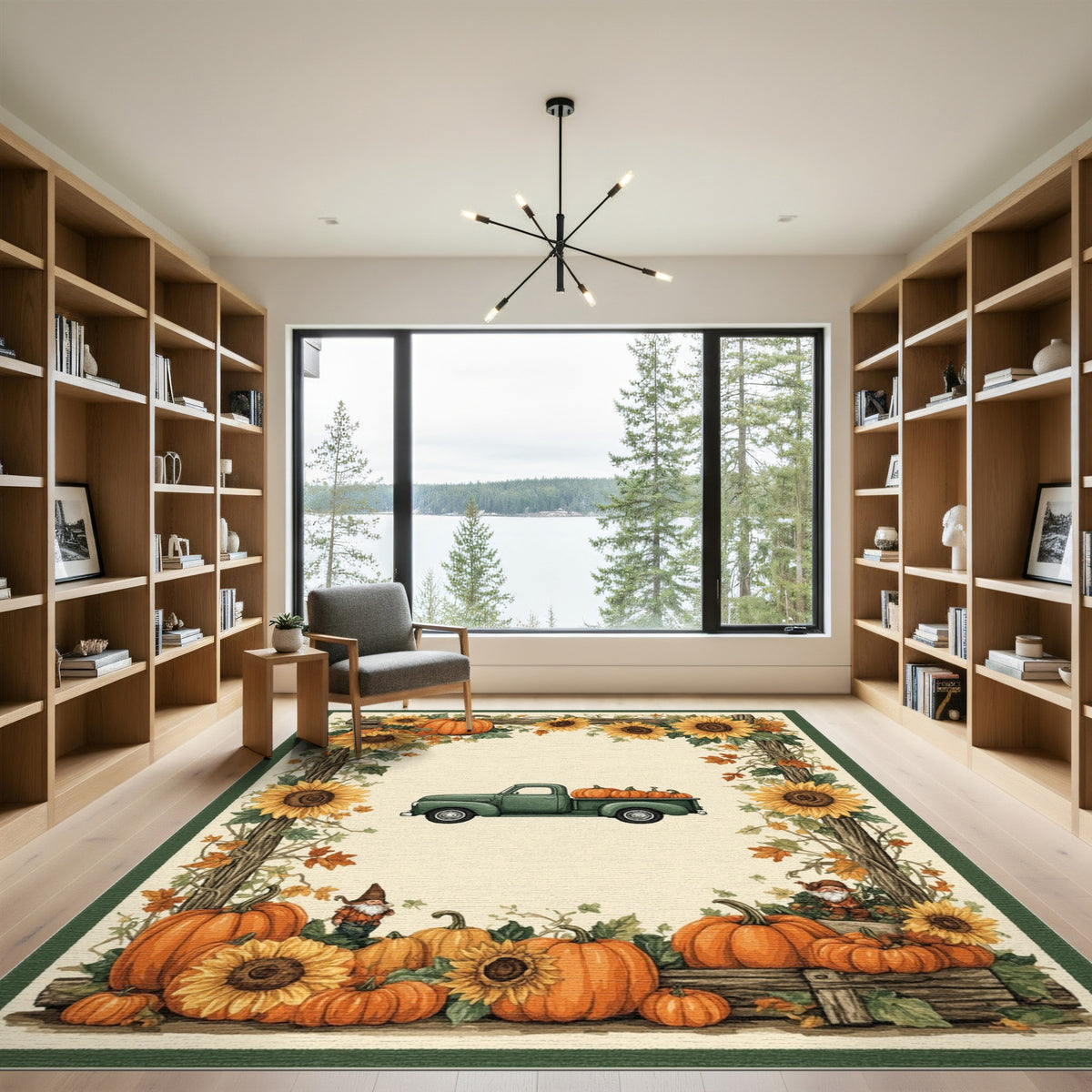 Fall Harvest Truck Gnomes Area Rug