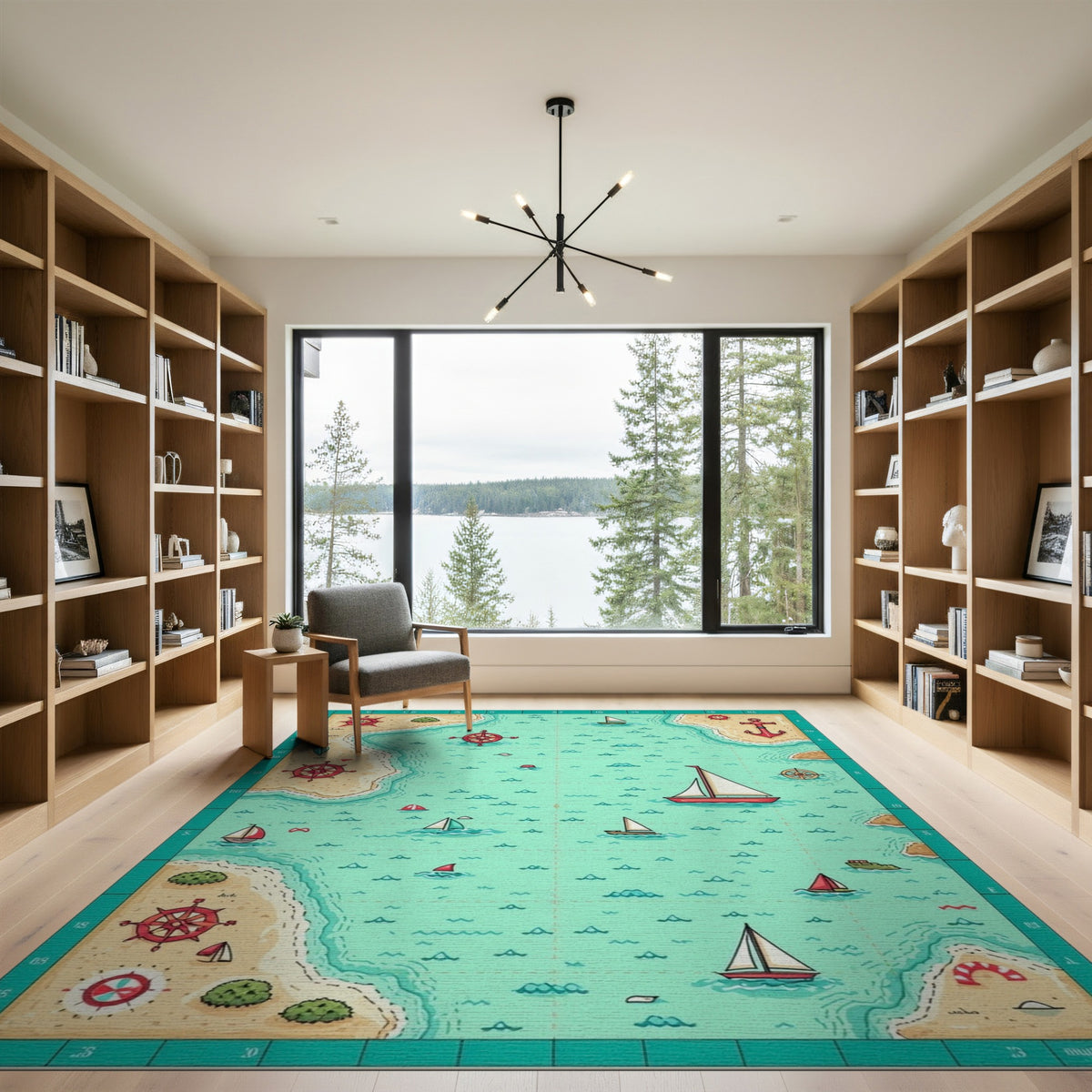 Coastal Nautical Map Washable Area Rug