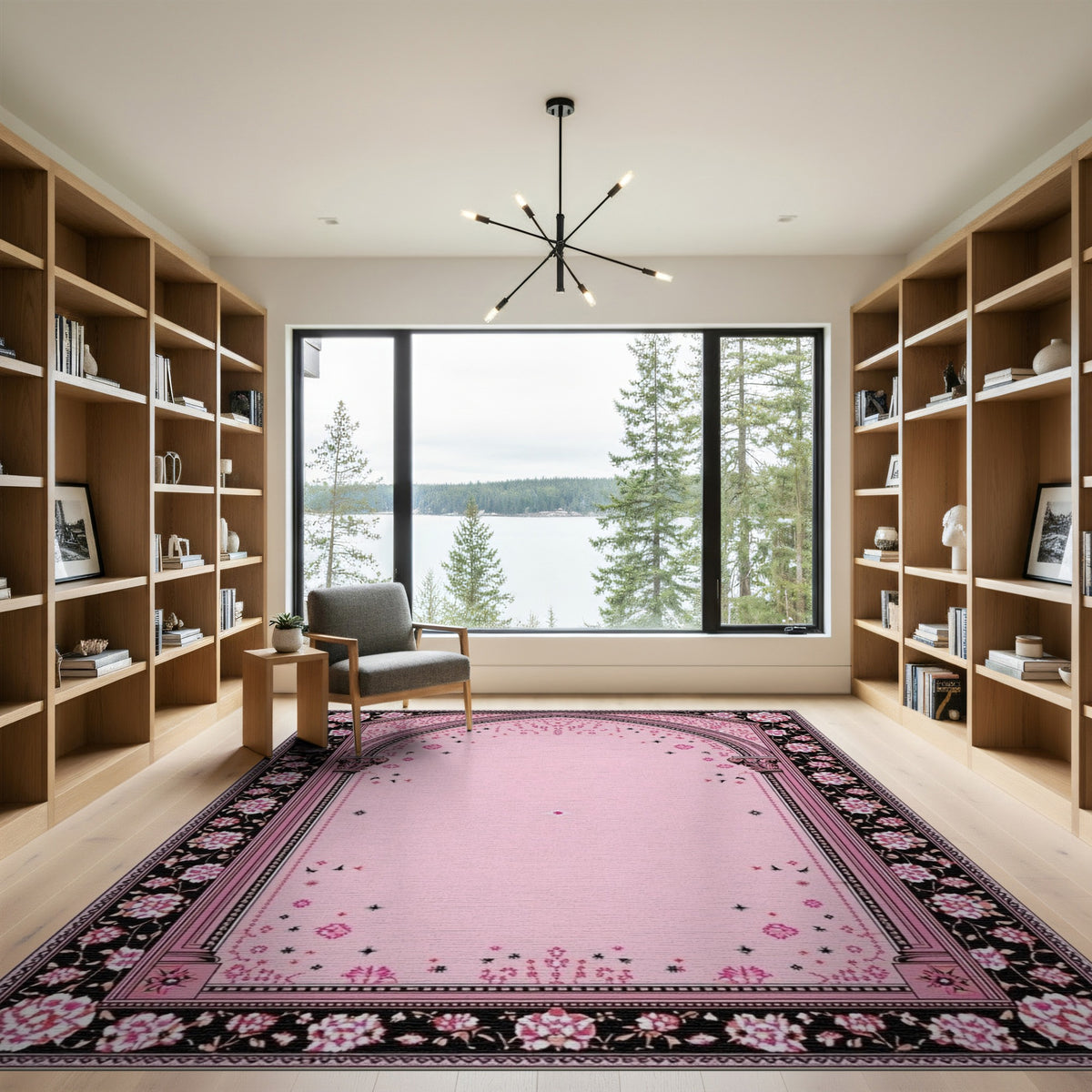 Pink Floral Arch Vintage Area Rug