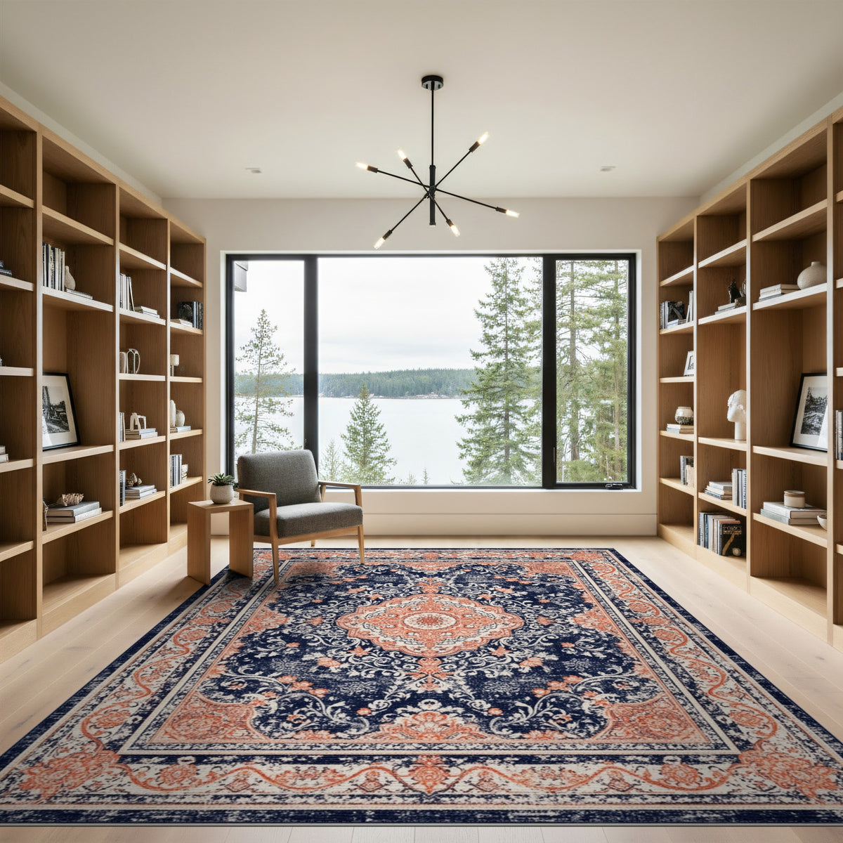 Navy Blue Distressed Persian Medallion Rug