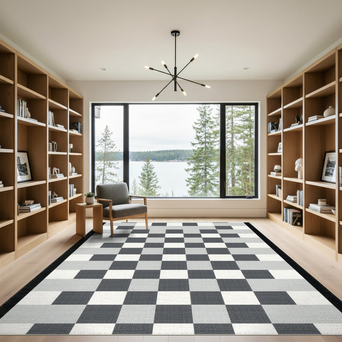 Black White Gradient Checkered Geometric Area Rug