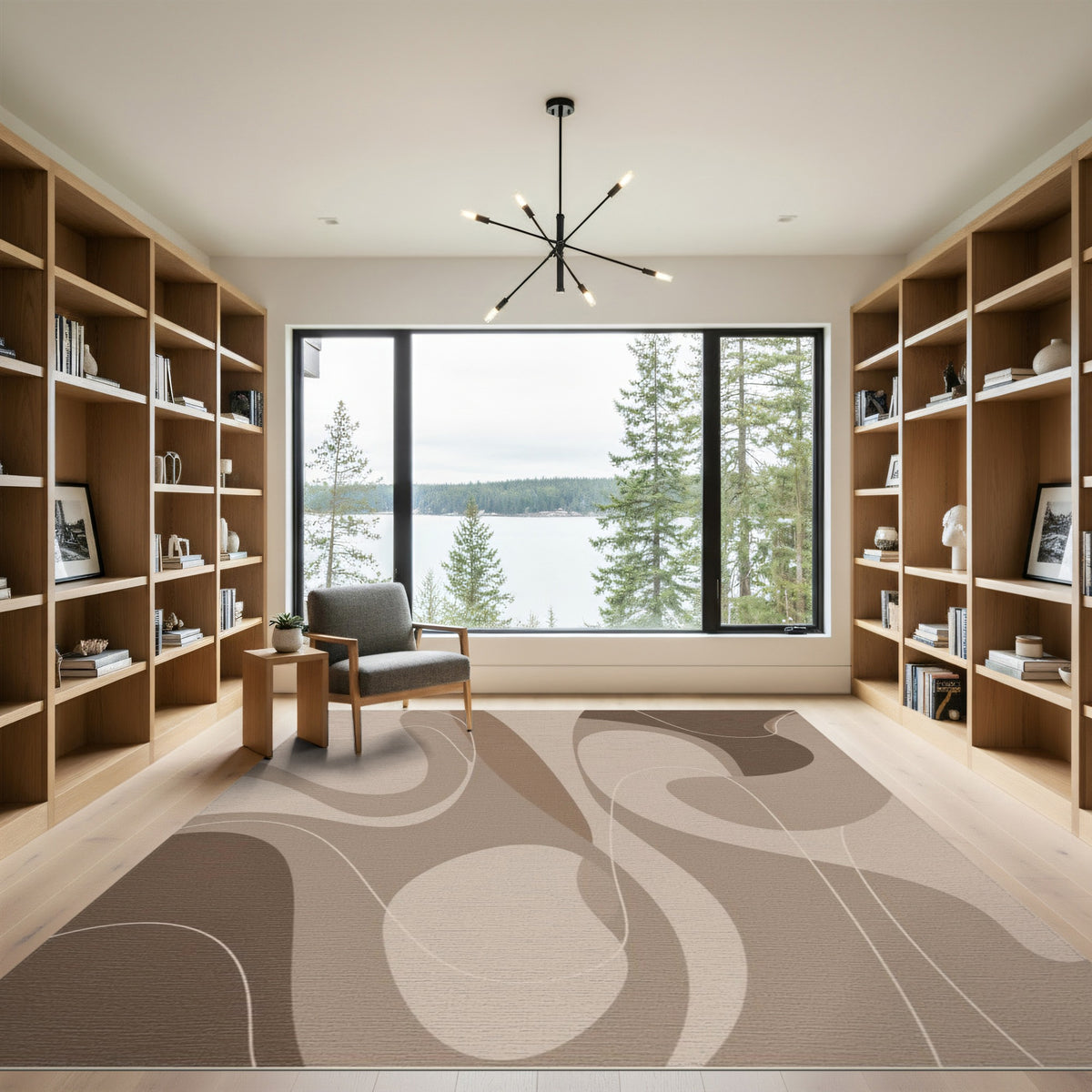 Abstract Brown Flow Area Rug