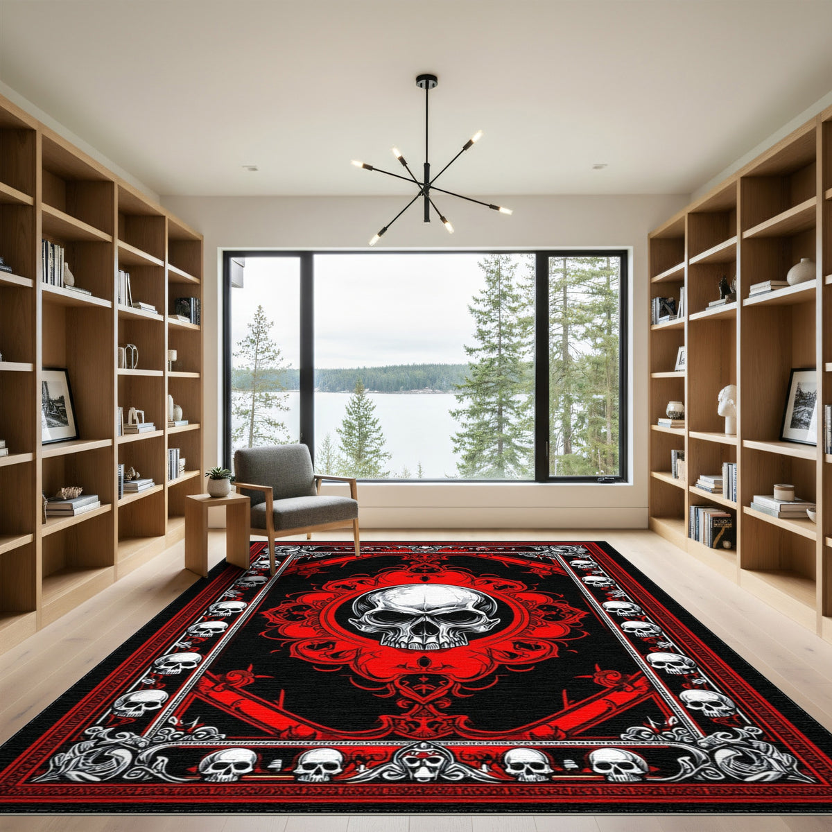 Red Skull Medallion Area Rug
