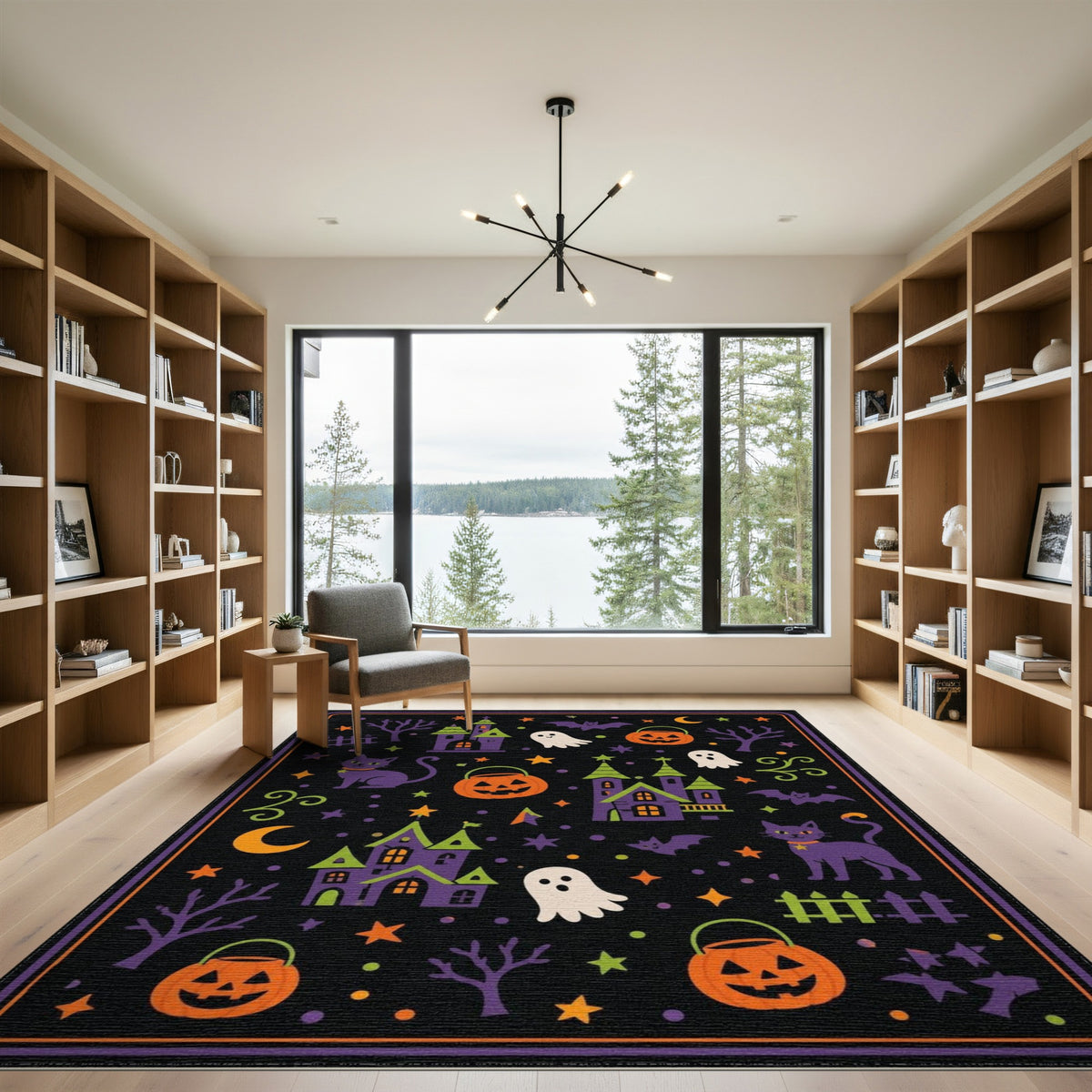 Kids Cartoon Multi-color and Patterns Spooky Halloween Cartoon Area Rug