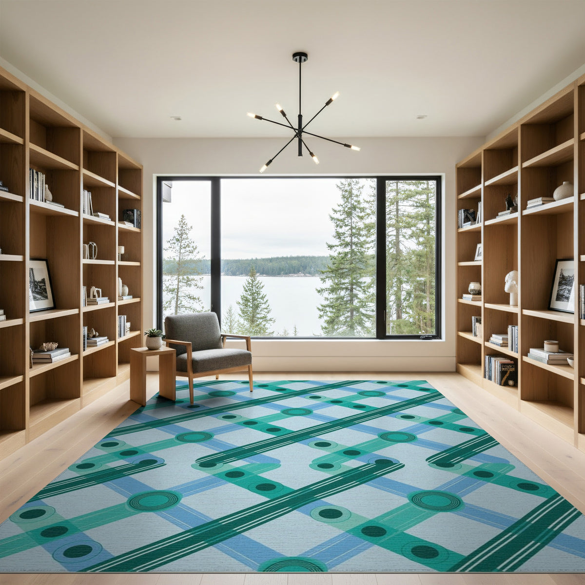 Teal Lattice Geometric Washable Area Rug