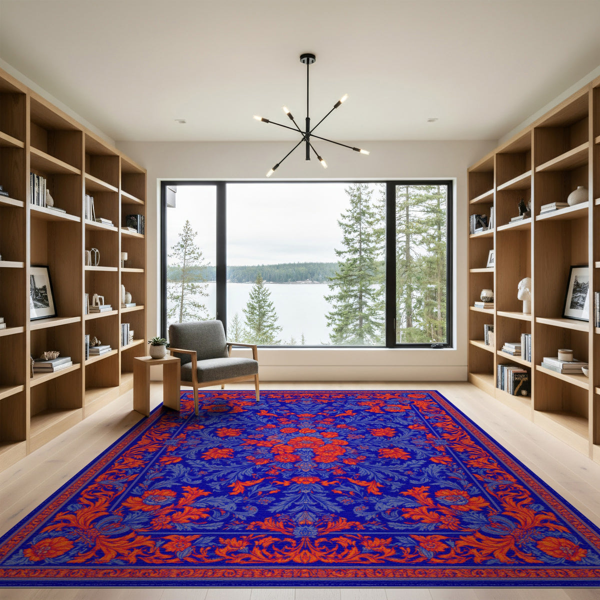 Blue Orange Floral Vintage Area Rug