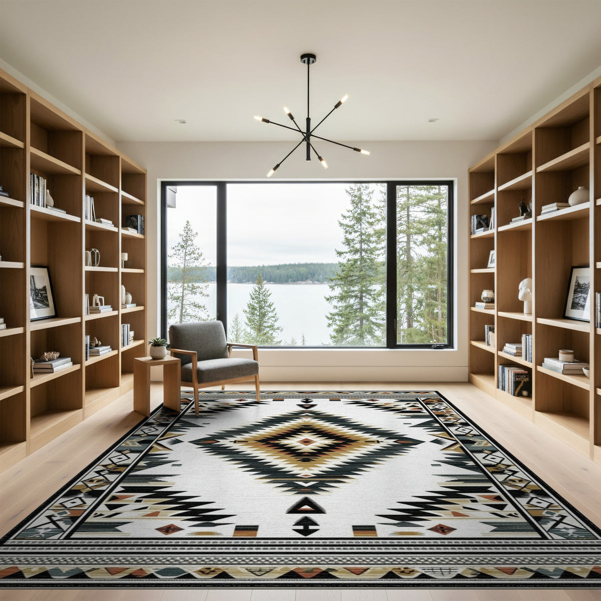Black and White Southwestern Black White Geometric Area Rug