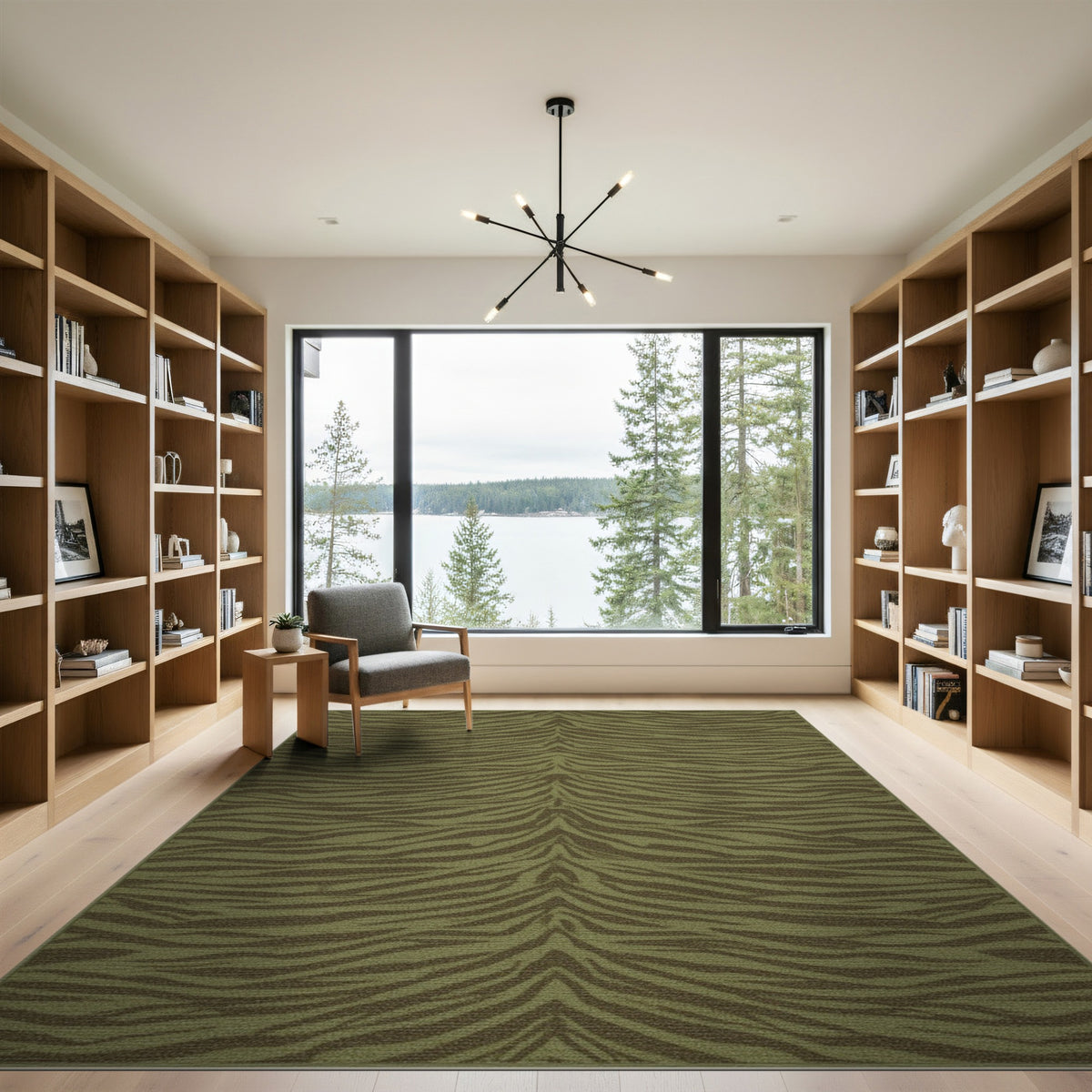 Green Wavy Stripe Washable Area Rug