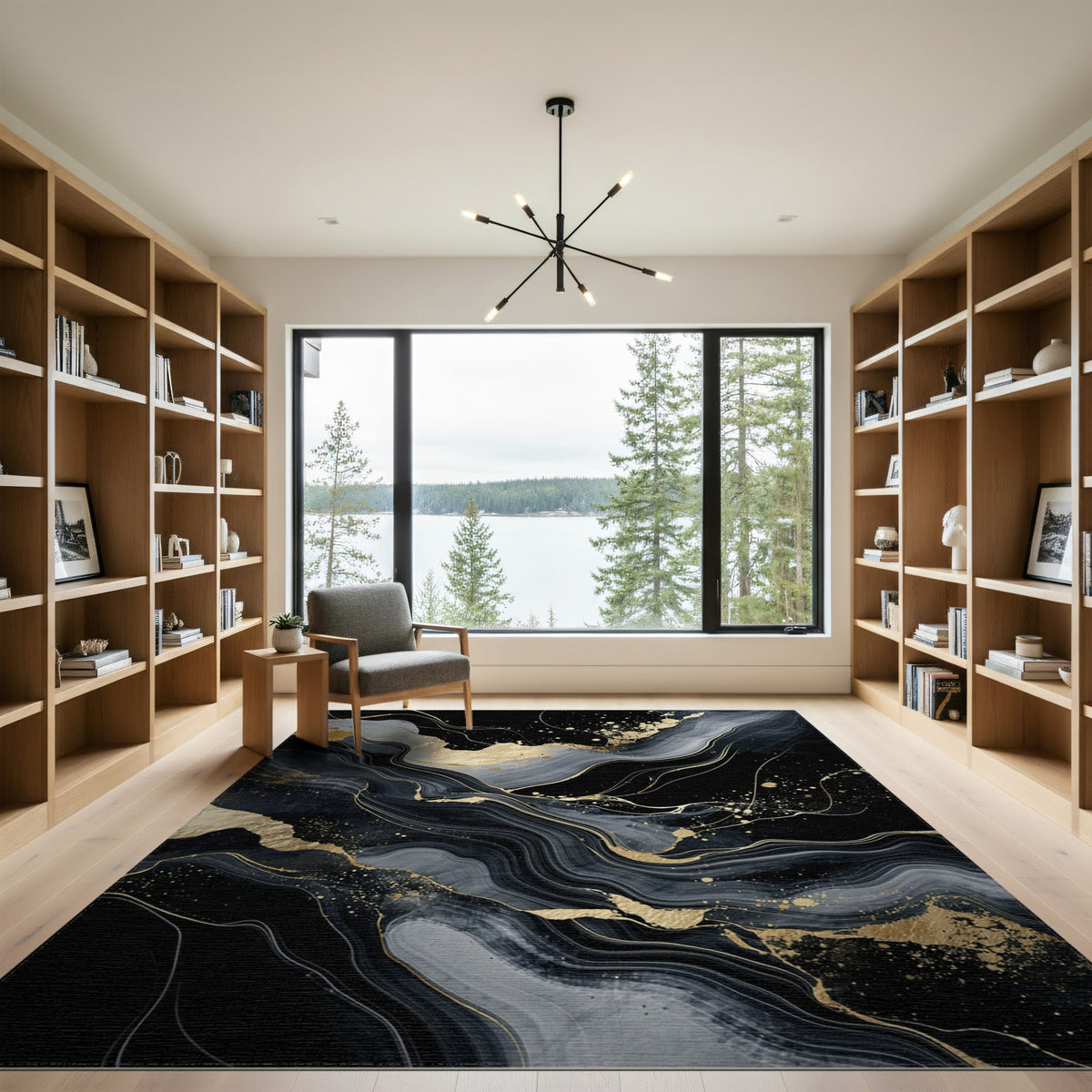 Luxury Black Gold Abstract Area Rug