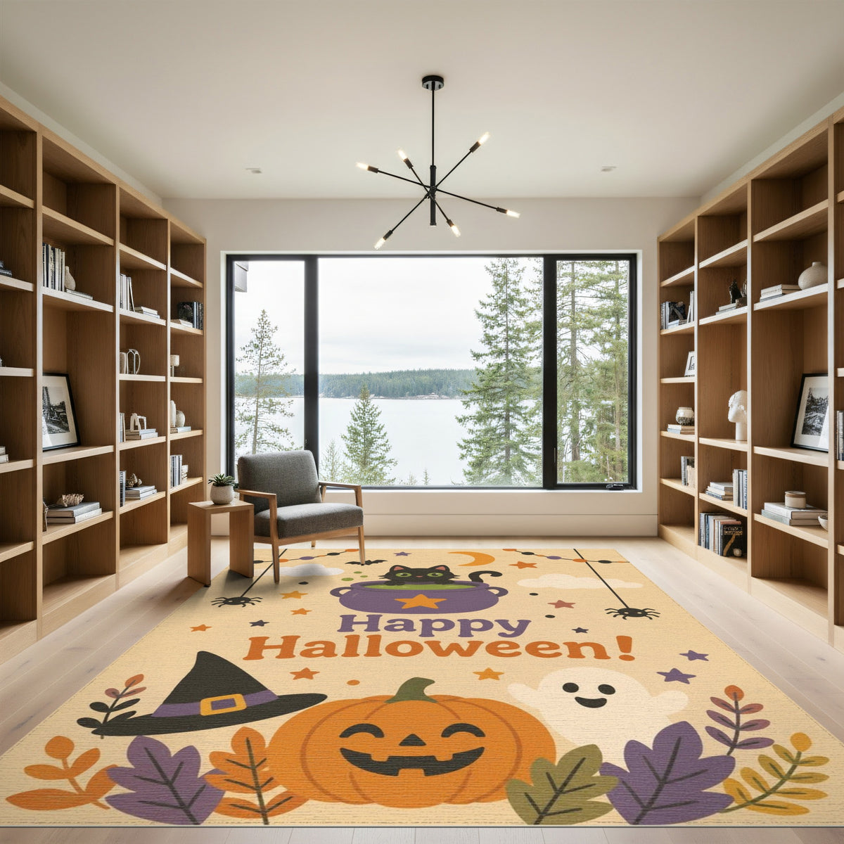 Happy Halloween Black Cat Kids Area Rug