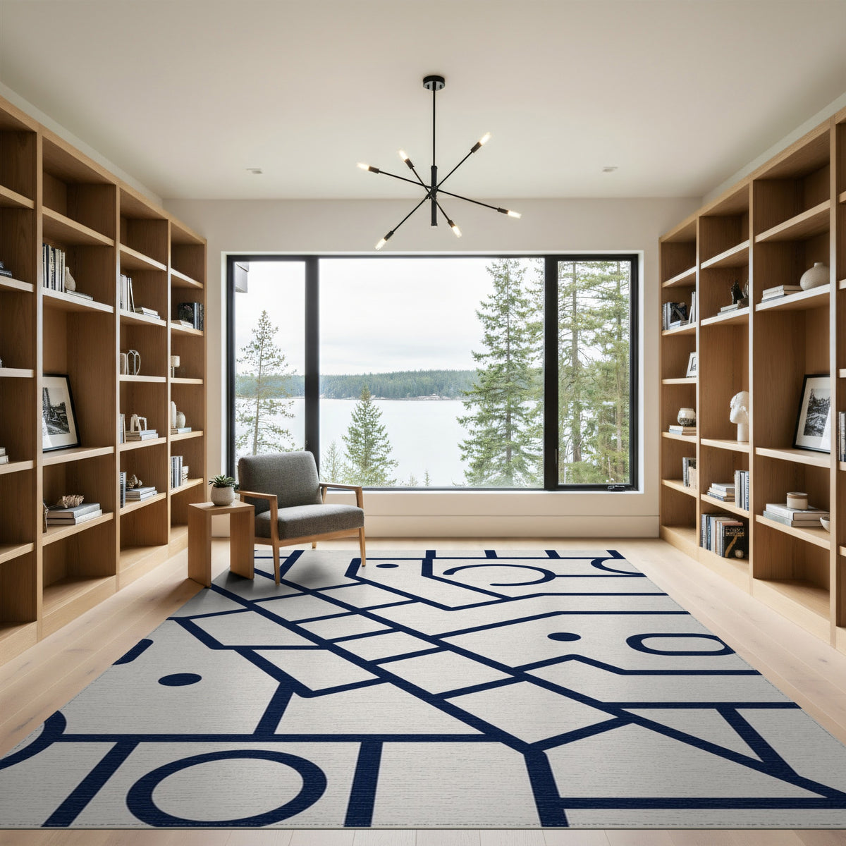 Blue and Teal Navy Geometric Area Rug