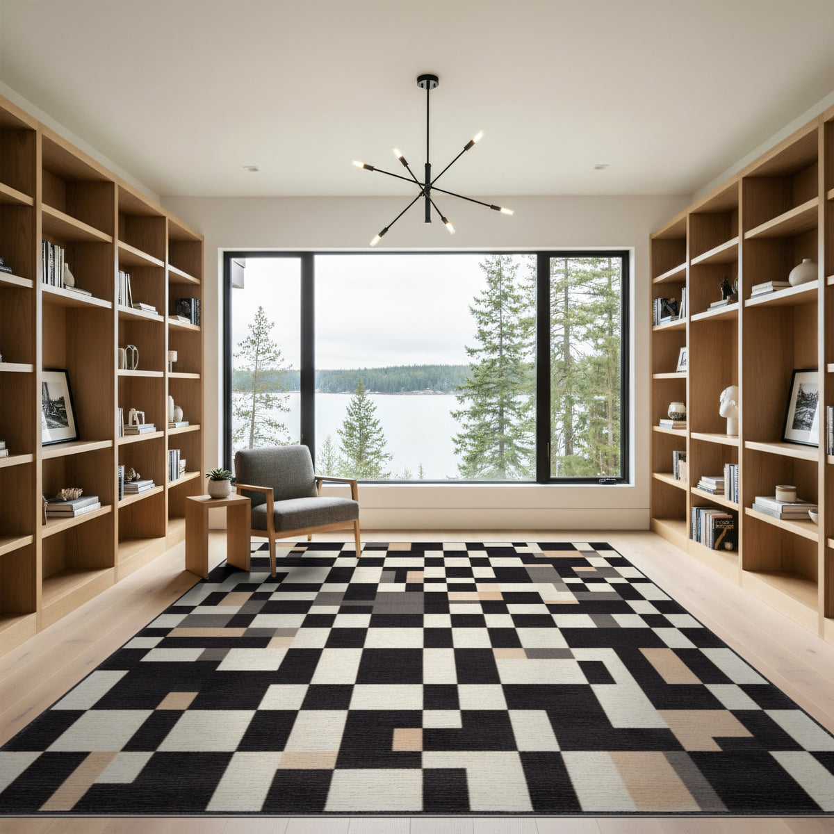 Black and White Black White Geometric Pixel Area Rug