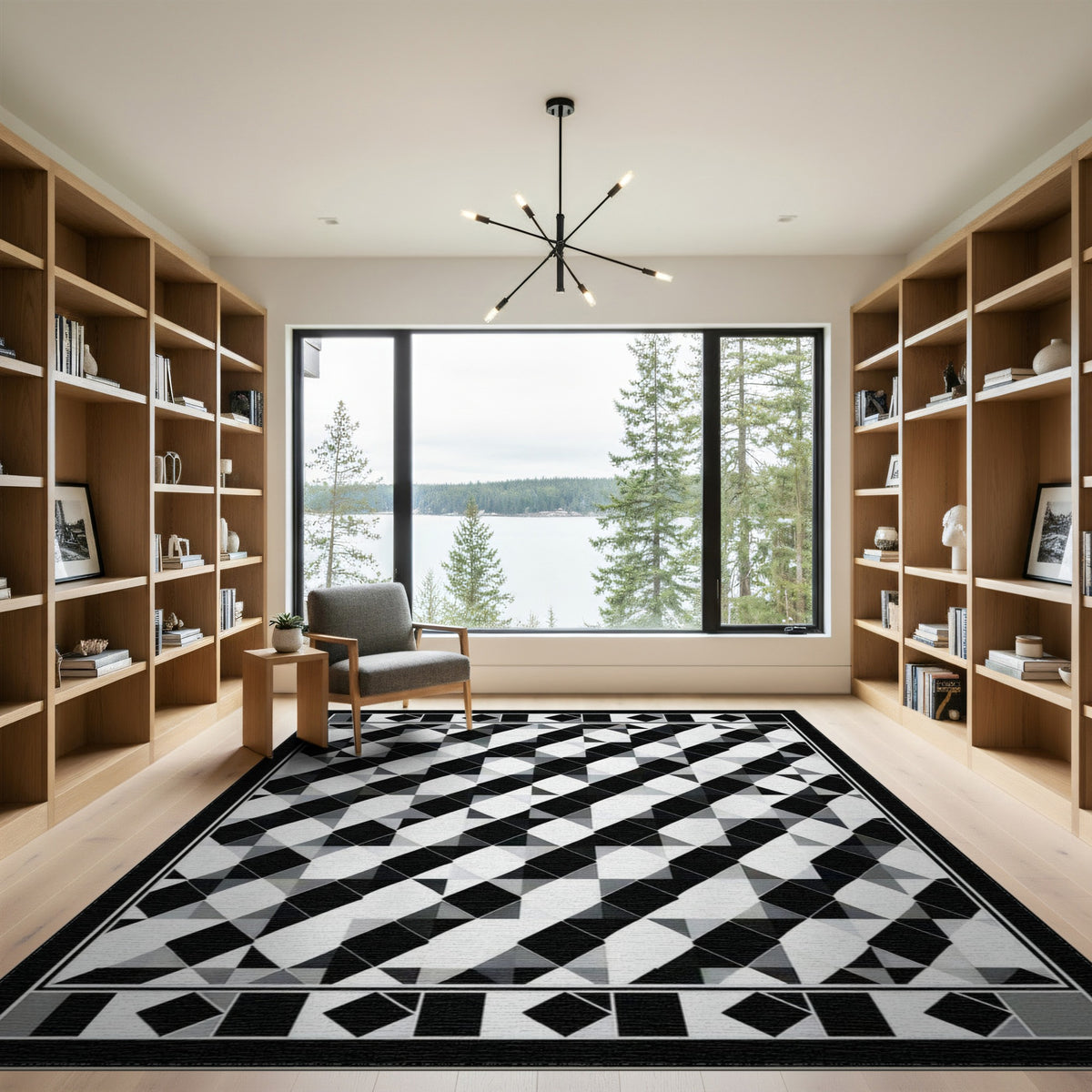 Black White Geometric Diamond Area Rug