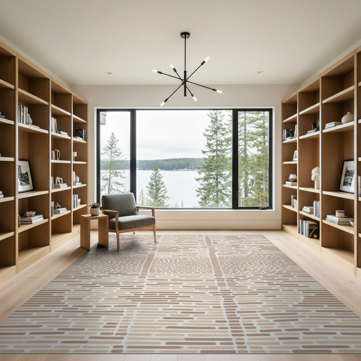Geometric Modern Beige Geometric Lines Area Rug