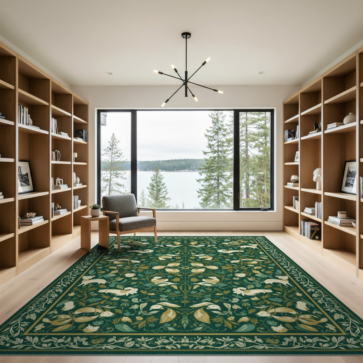 Green Floral Vintage Wildlife Area Rug