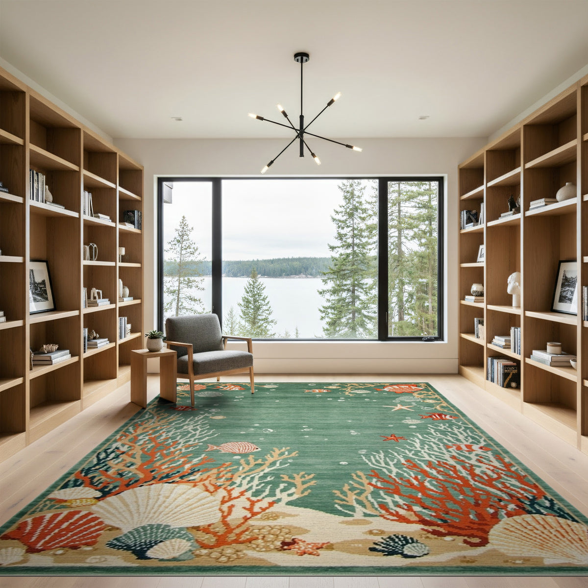 Teal Ocean Reef Washable Area Rug