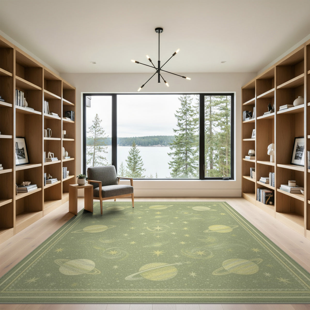 Green Celestial Planets Area Rug