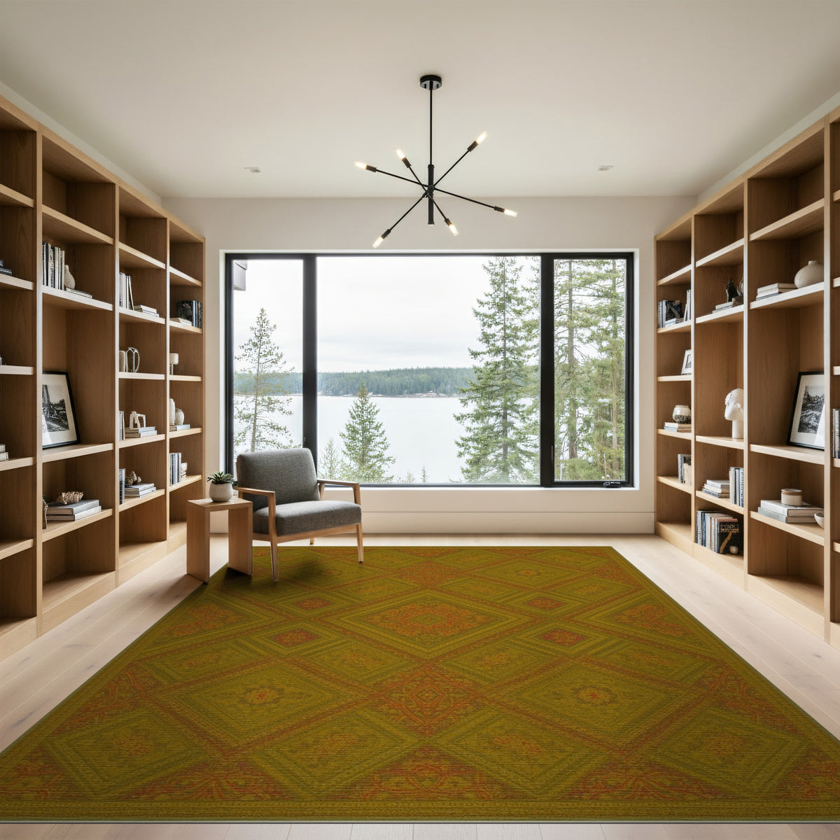 ODIKA Olive Green Diamond Persian Rug