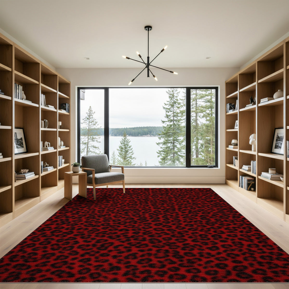 Bold Red Leopard Print Washable Area Rug