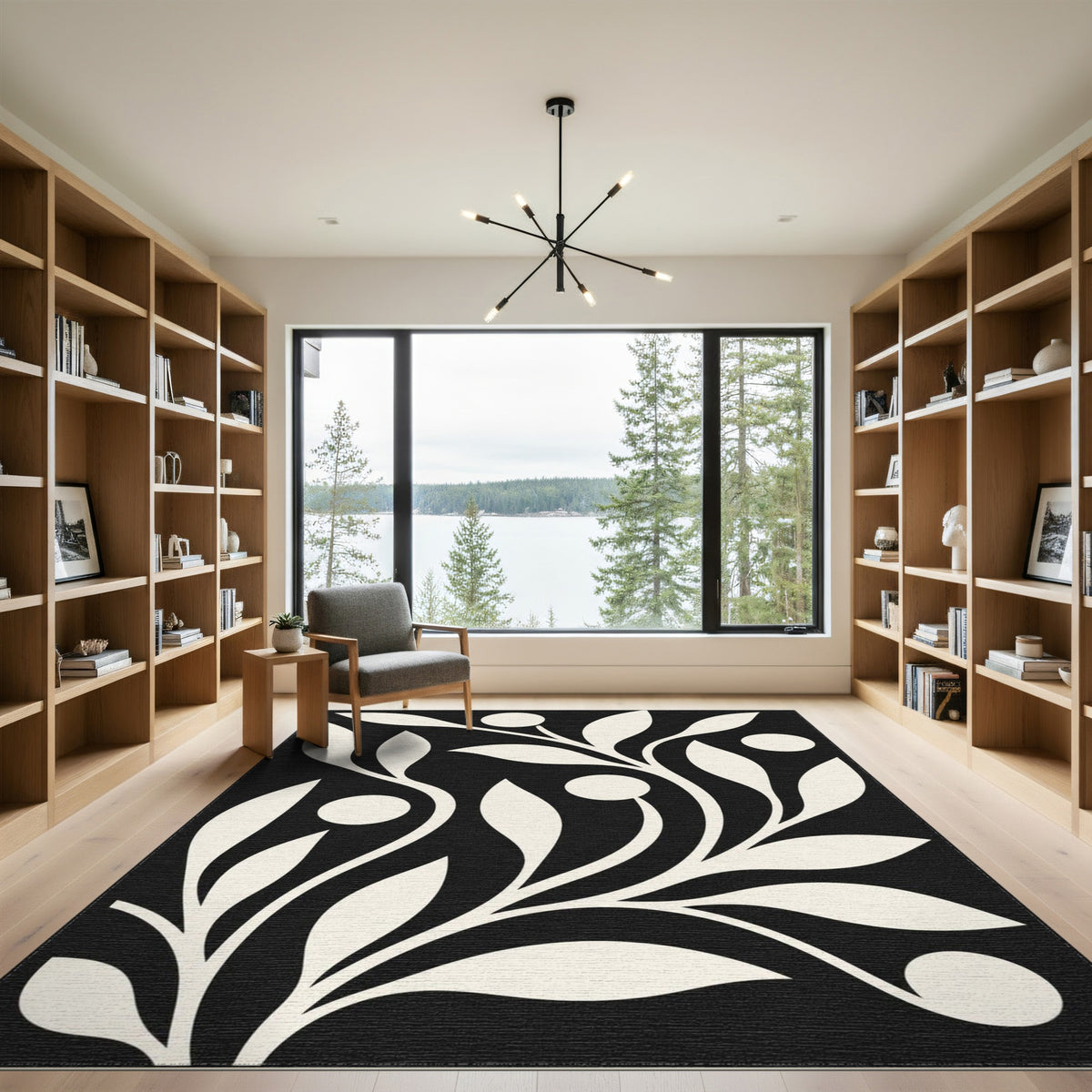 Black and White Abstract Area Black White Abstract Leaf Area Rug
