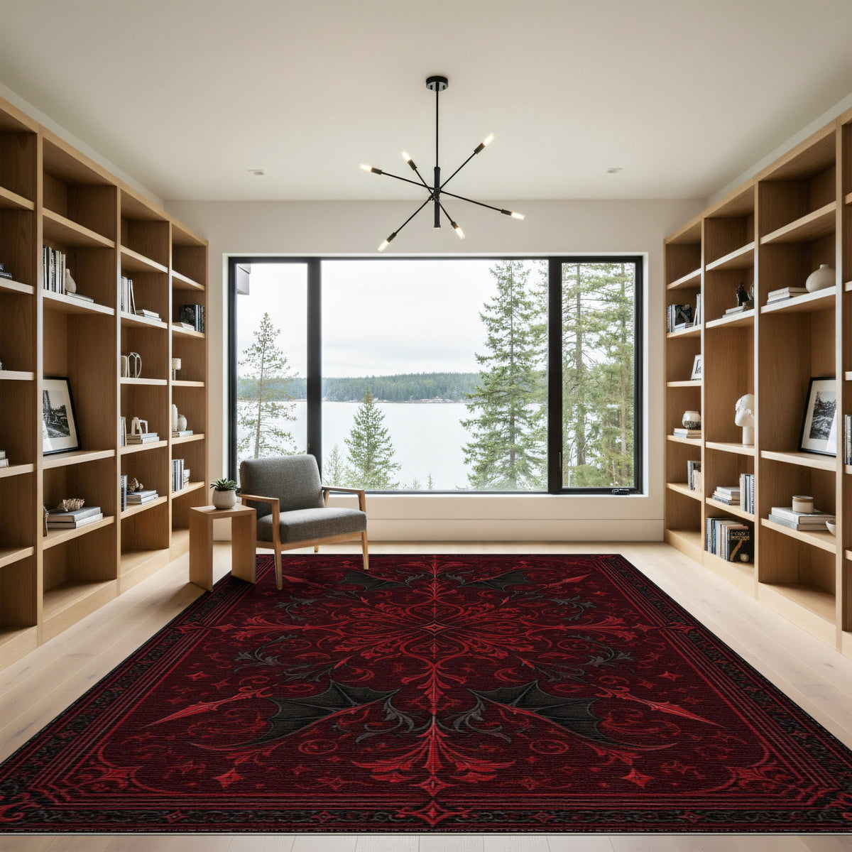Red Bat Wing Floral Vintage Area Rug