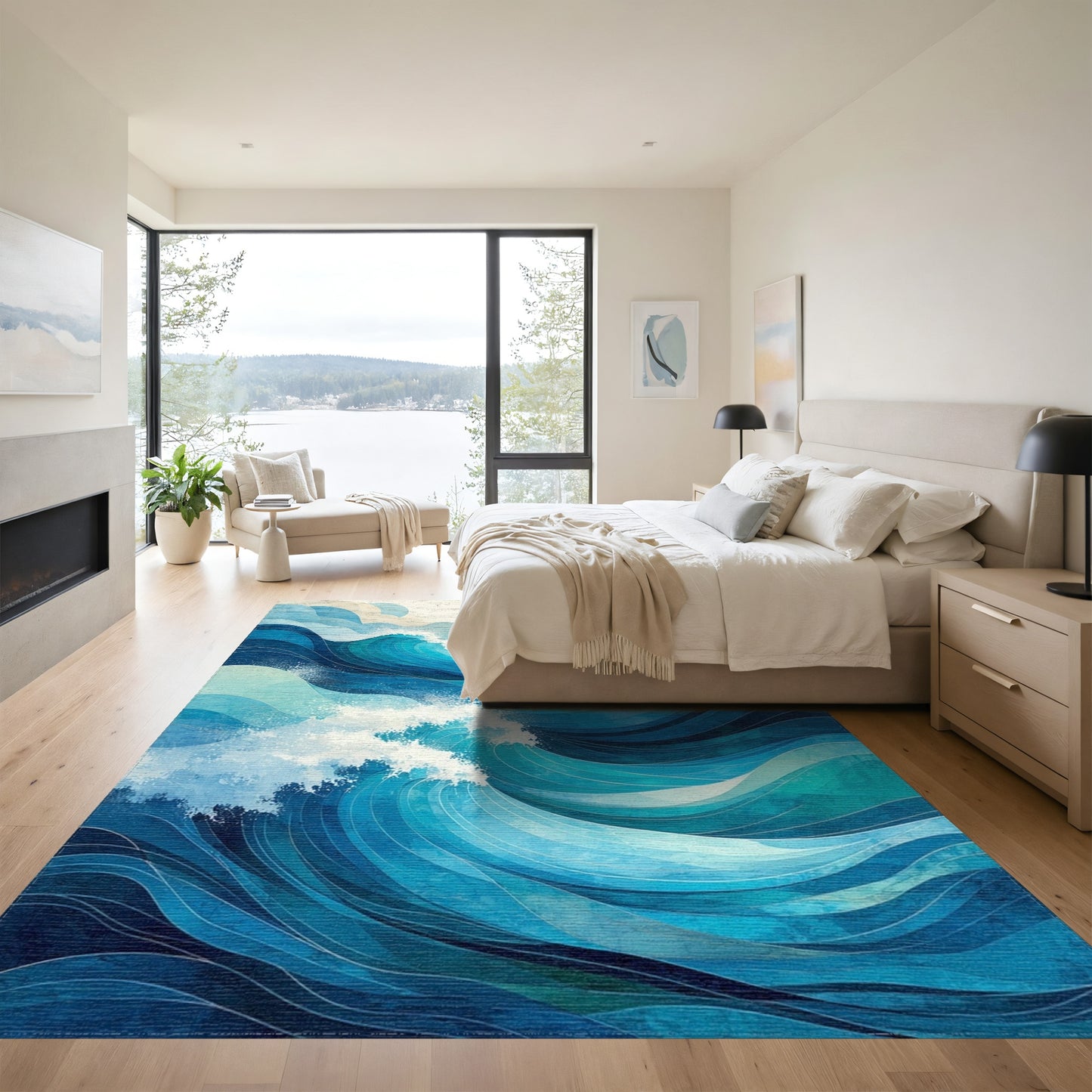Fluid Blue Wave Layers Rug