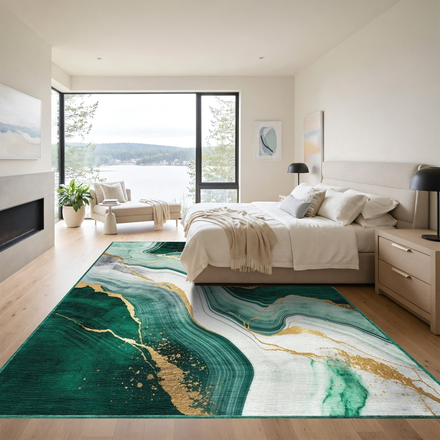 Emerald Gold Fluid Marble Rug