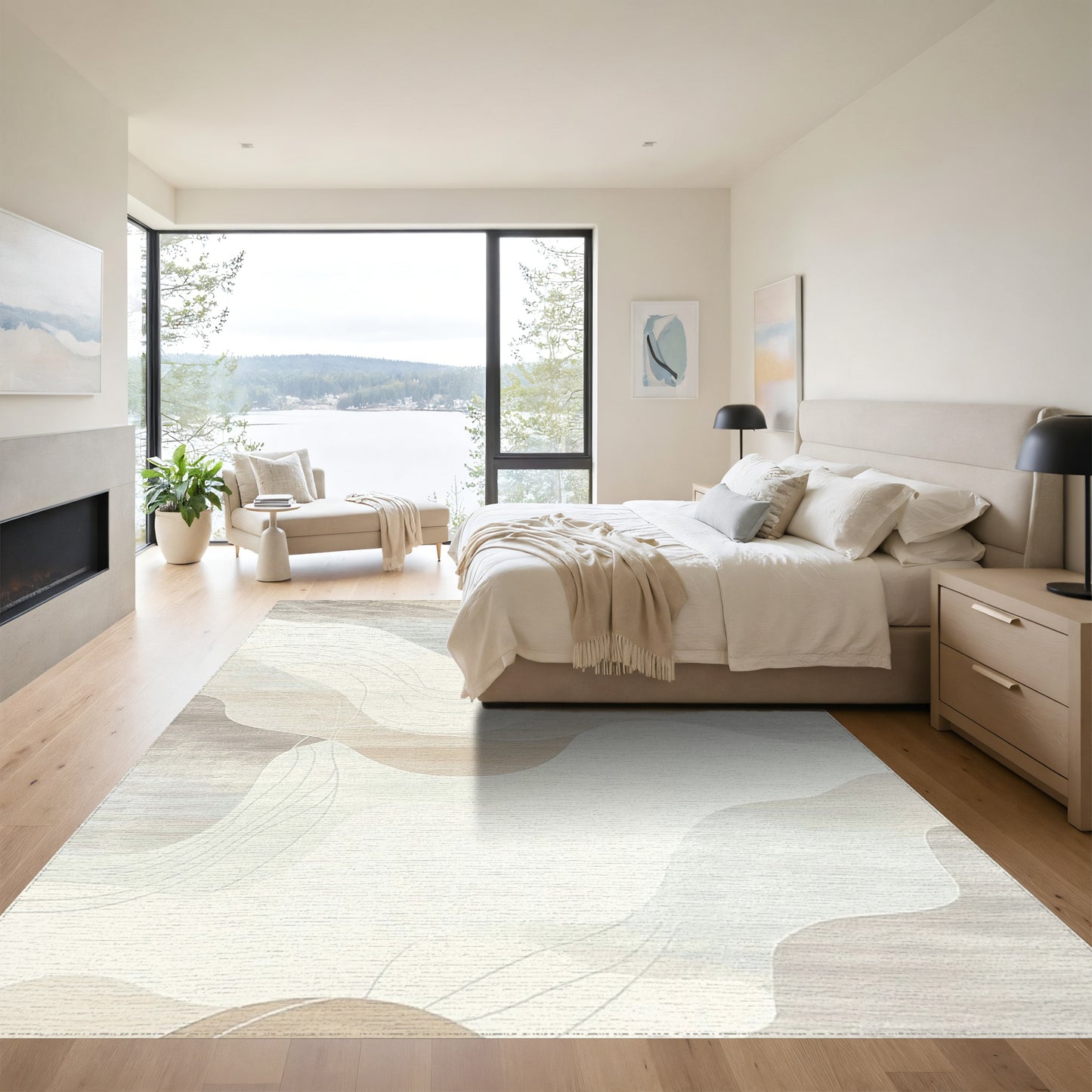 Beige Gray Fluid Abstract Rug