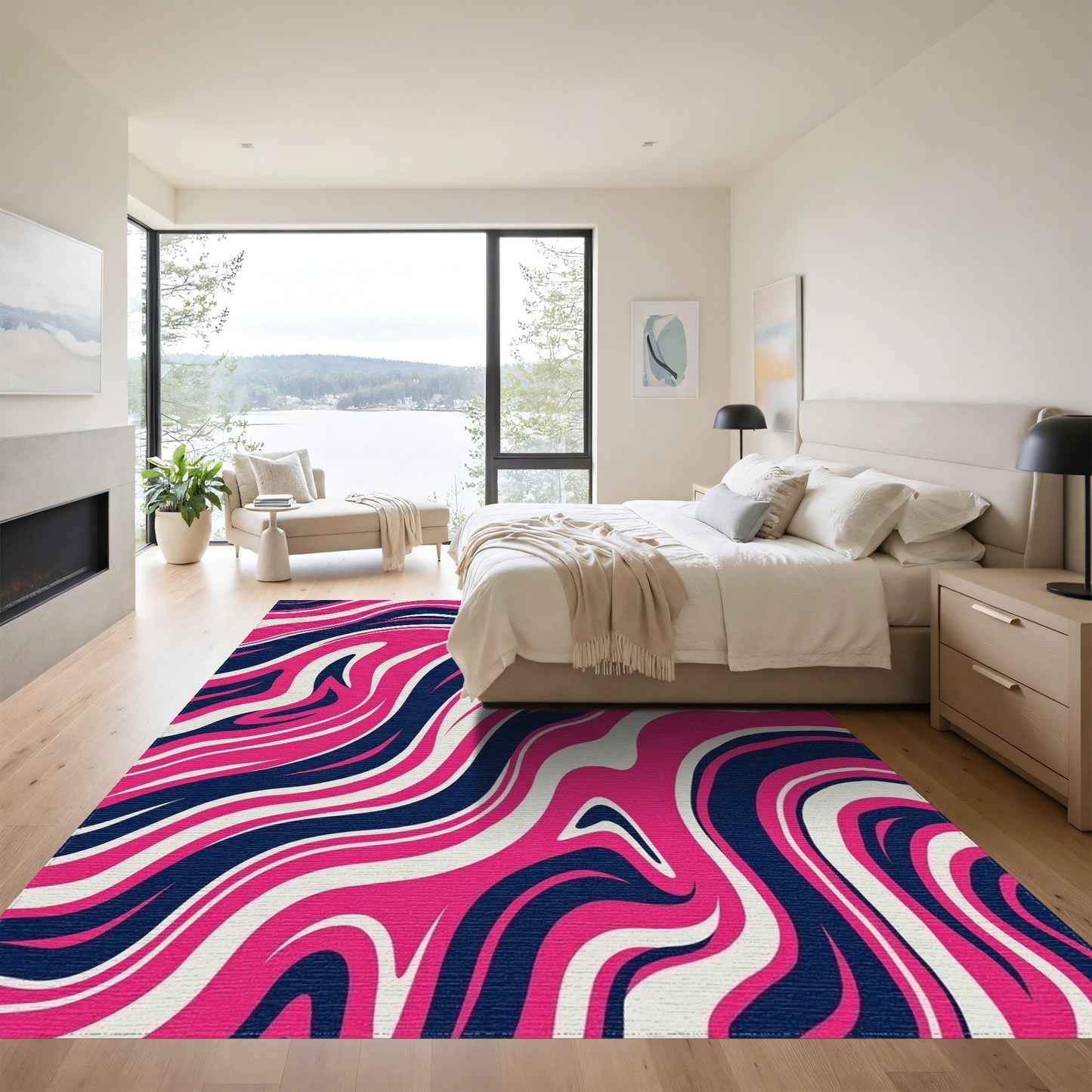 Magenta Navy Fluid Wave Rug