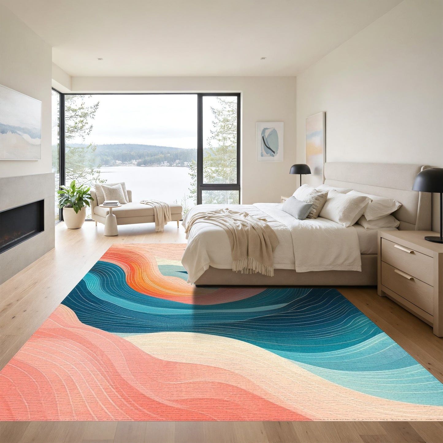 Wavy Pink Orange Teal Seascape Rug