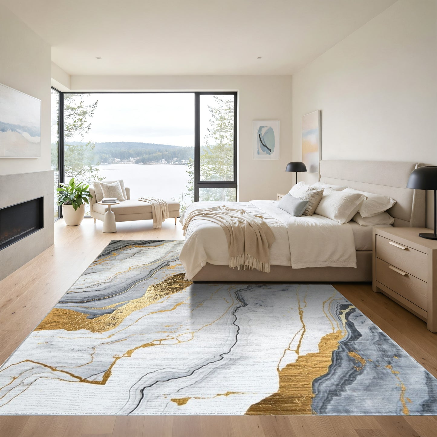 Gold Veined Gray Marble Rug