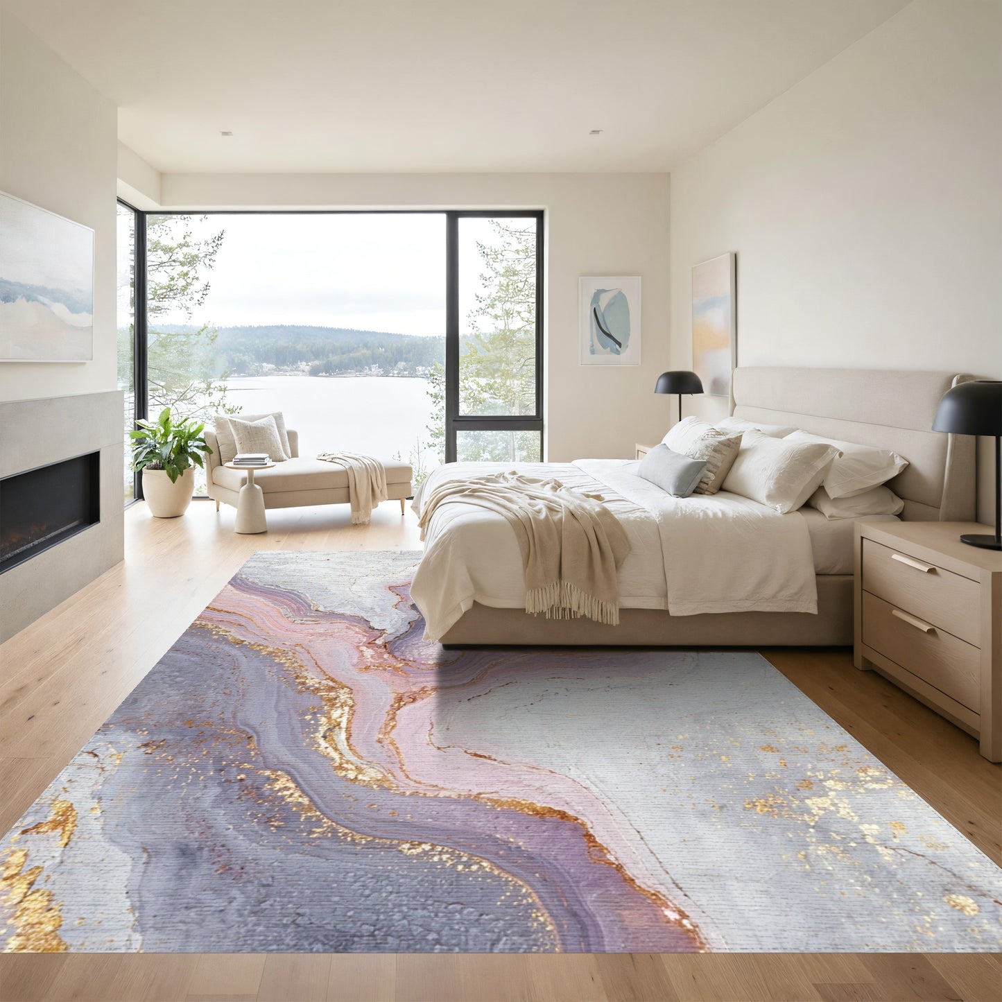 Purple Gold Veined Marble Rug
