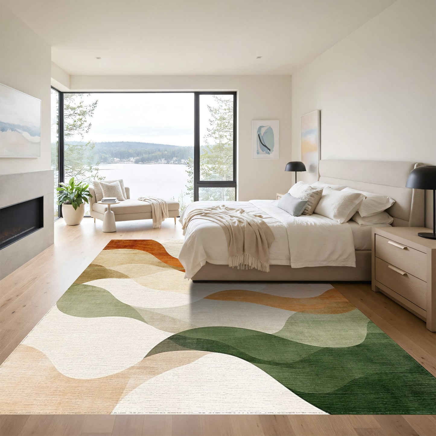 Layered Rust Sage Wave Rug