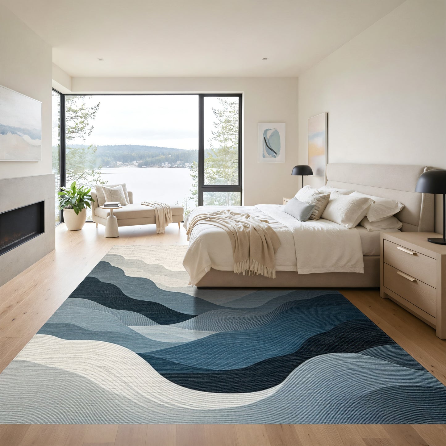 Layered Blue Gray Mountains Rug