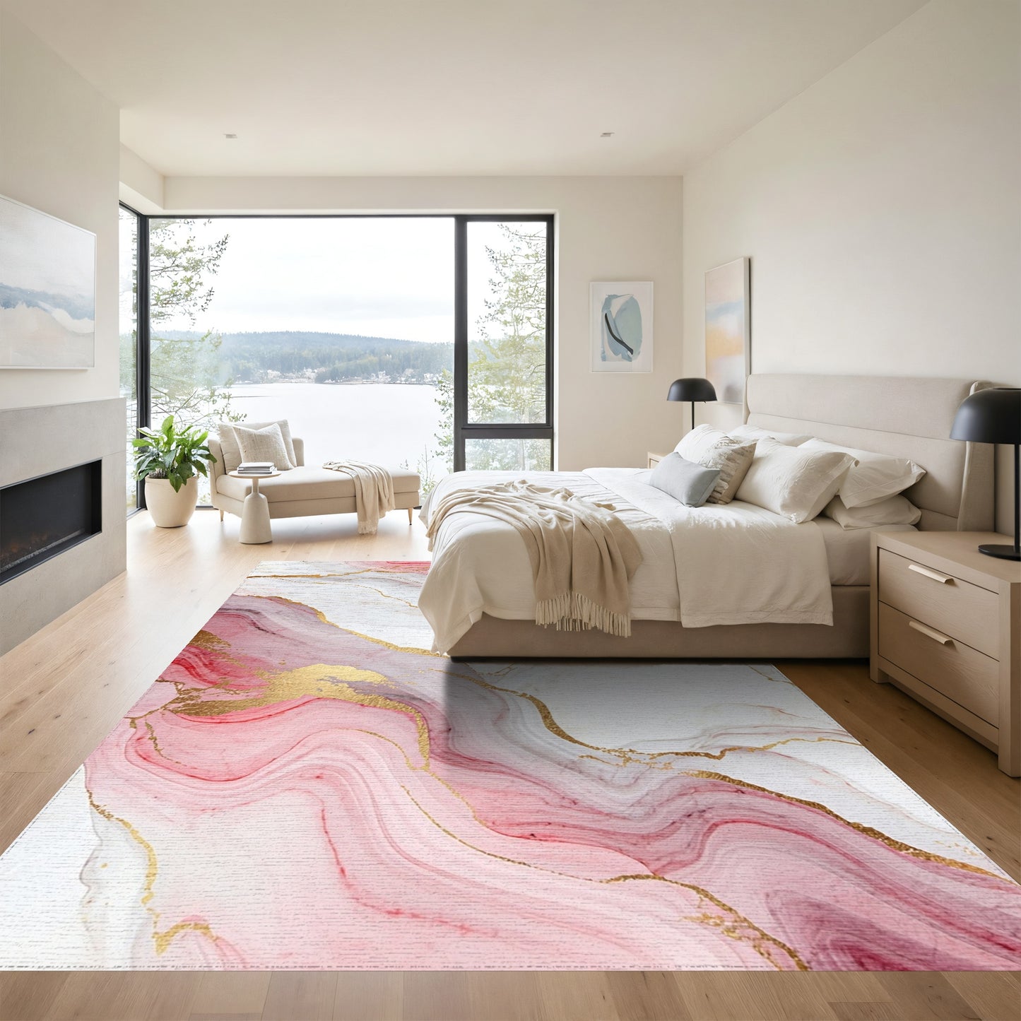 Pink Gold Veined Marble Rug