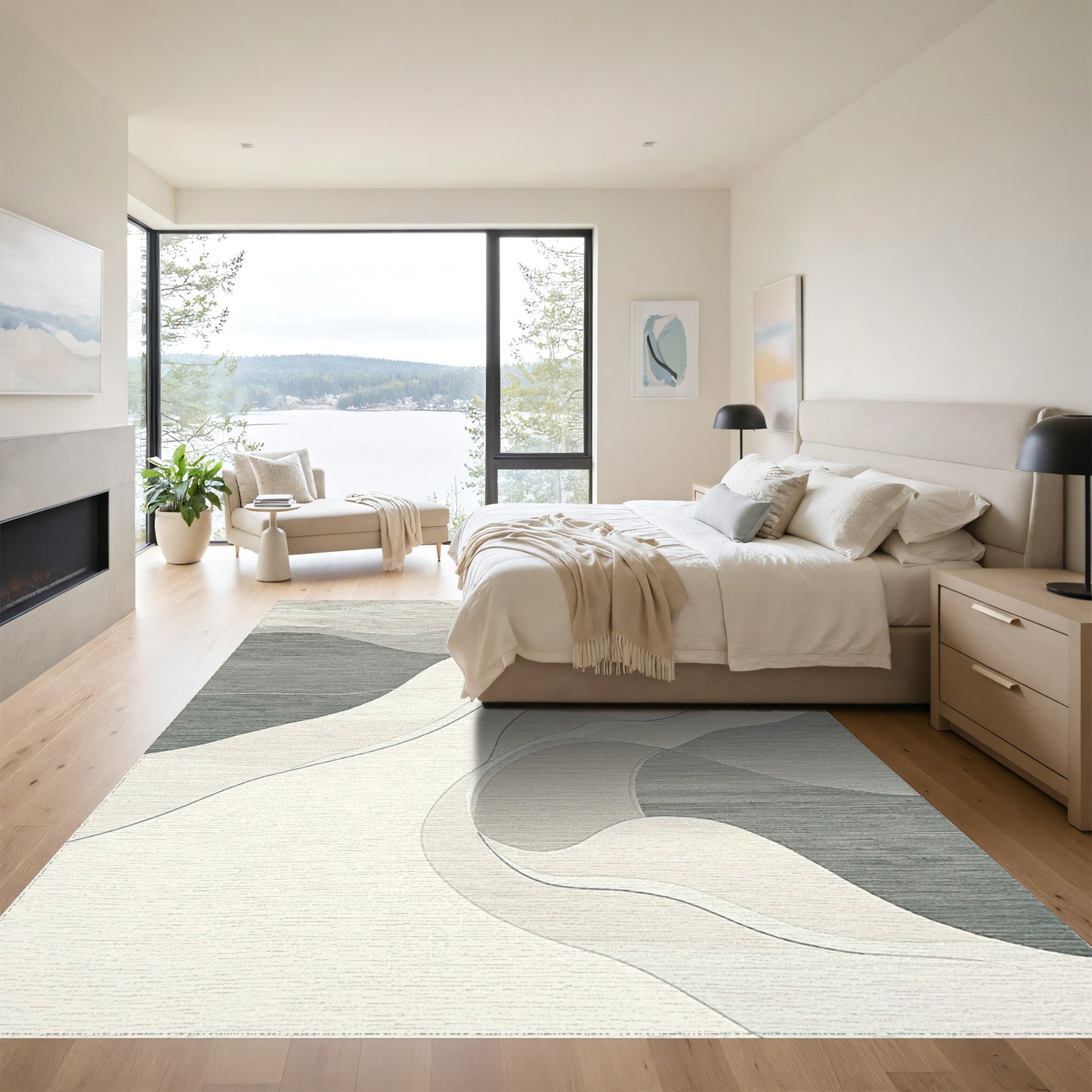 Gray Fluid Organic Waves Rug