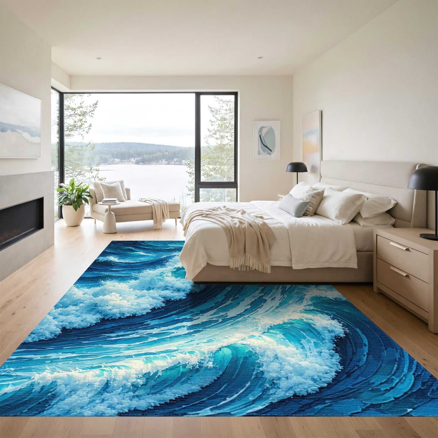 Dynamic Teal Crashing Waves Rug