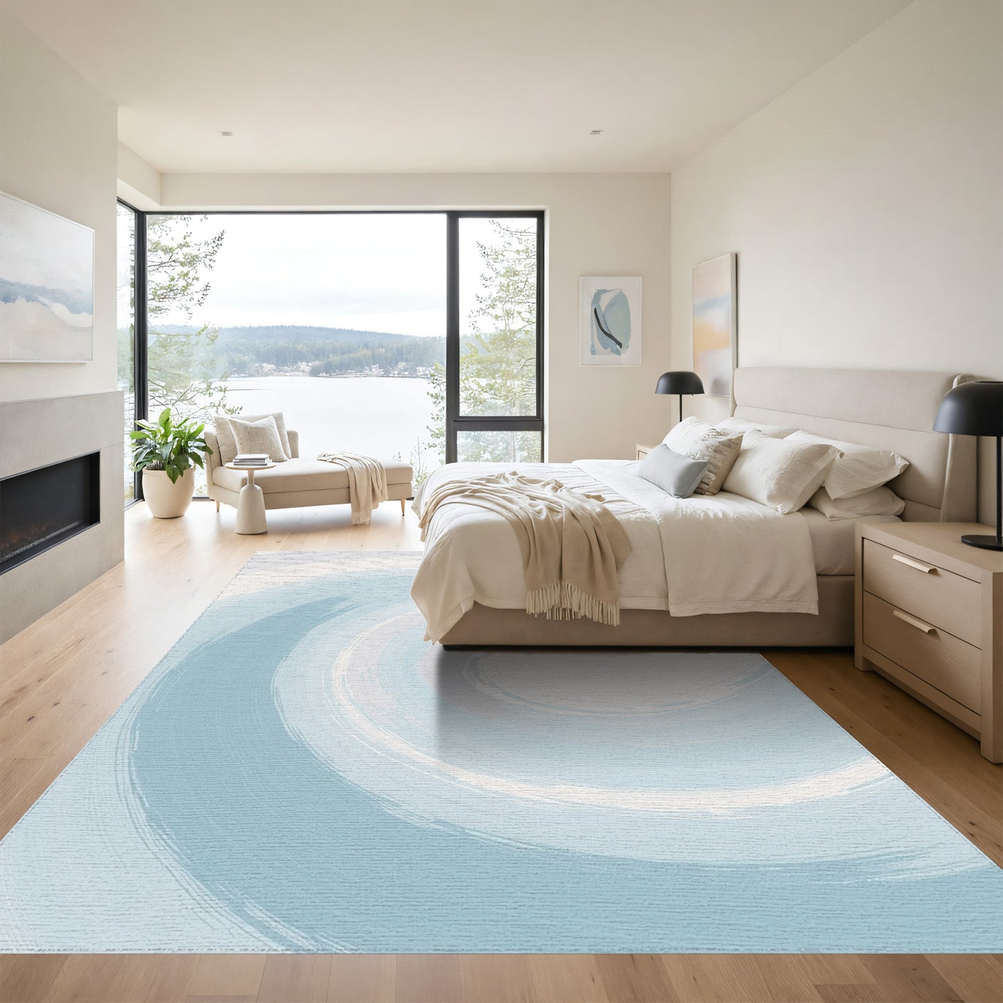 Abstract Blue Gray Swirl Rug
