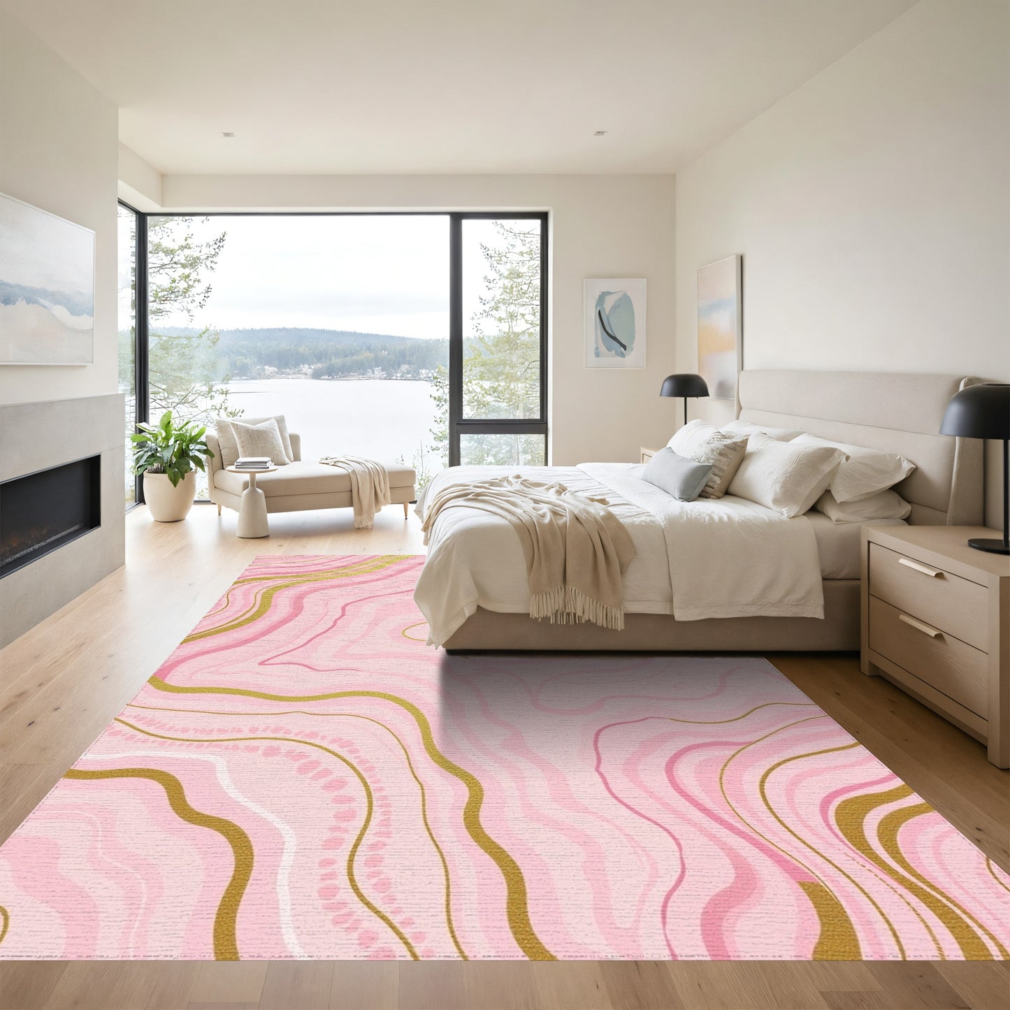 Pink Gold Marble Vein Rug