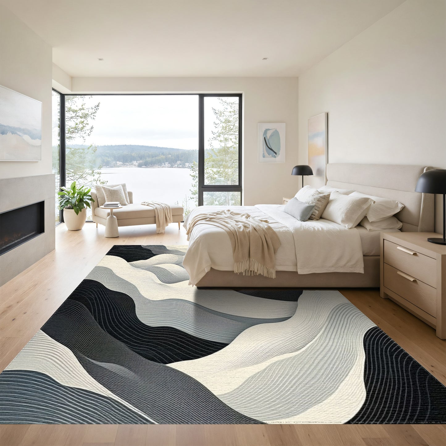 Grayscale Wavy Mountain Rug