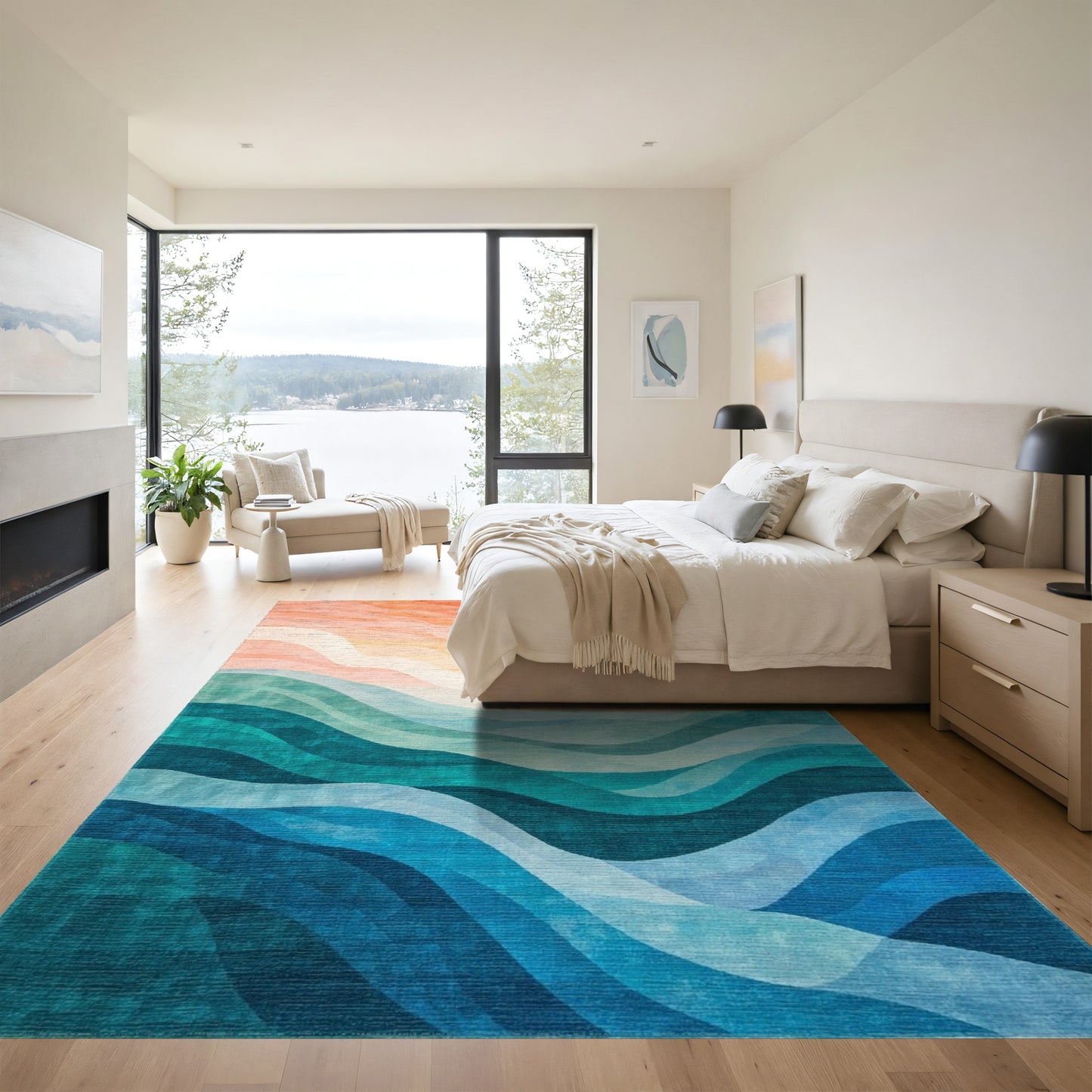Wavy Sunset Ocean Gradient Rug