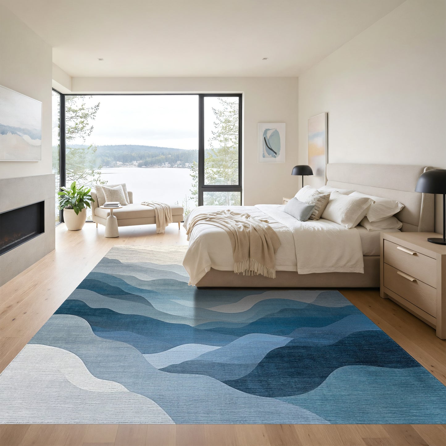 Layered Misty Blue Mountains Rug