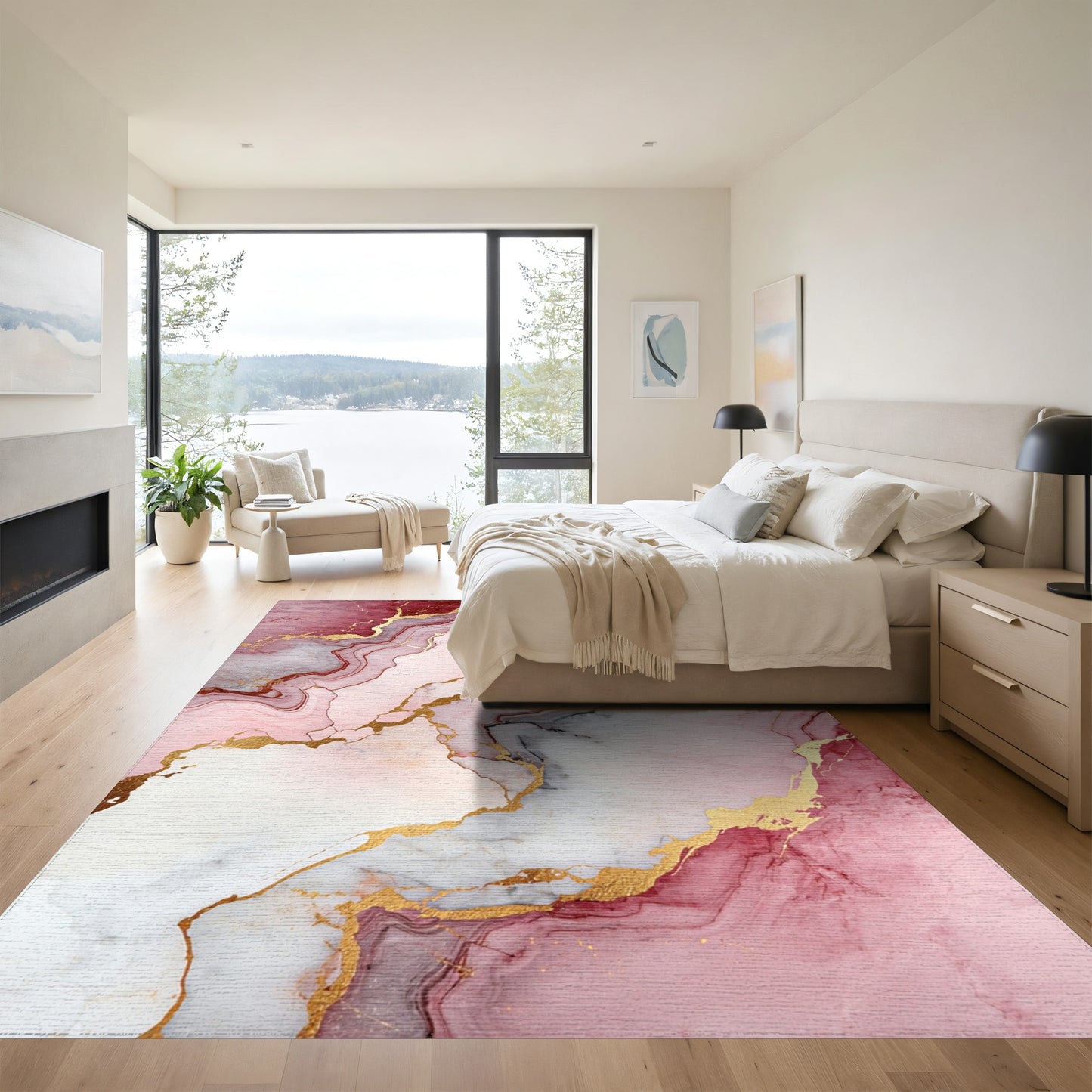 Fluid Rose Gold Marble Rug