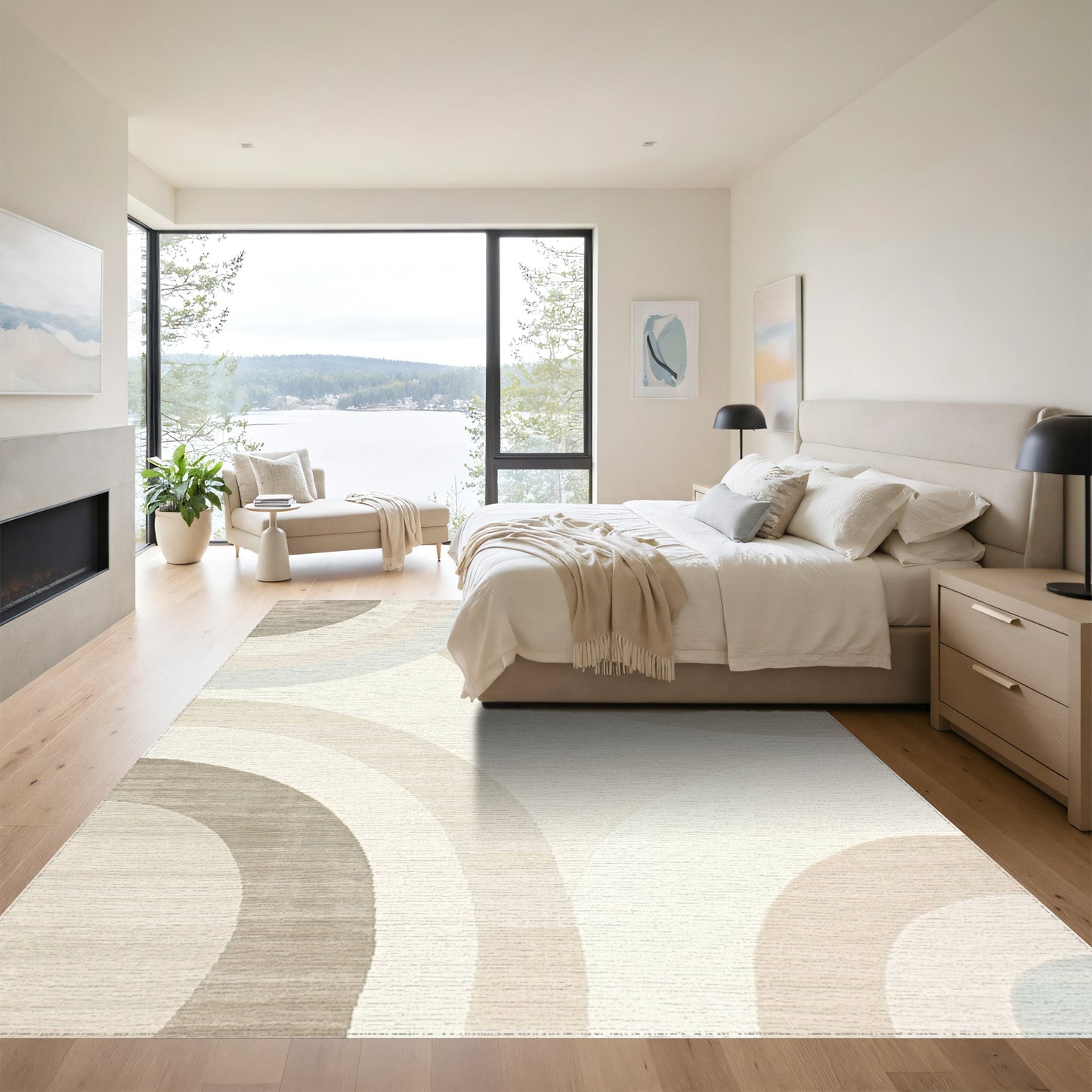 Modern Taupe Concentric Circles Rug