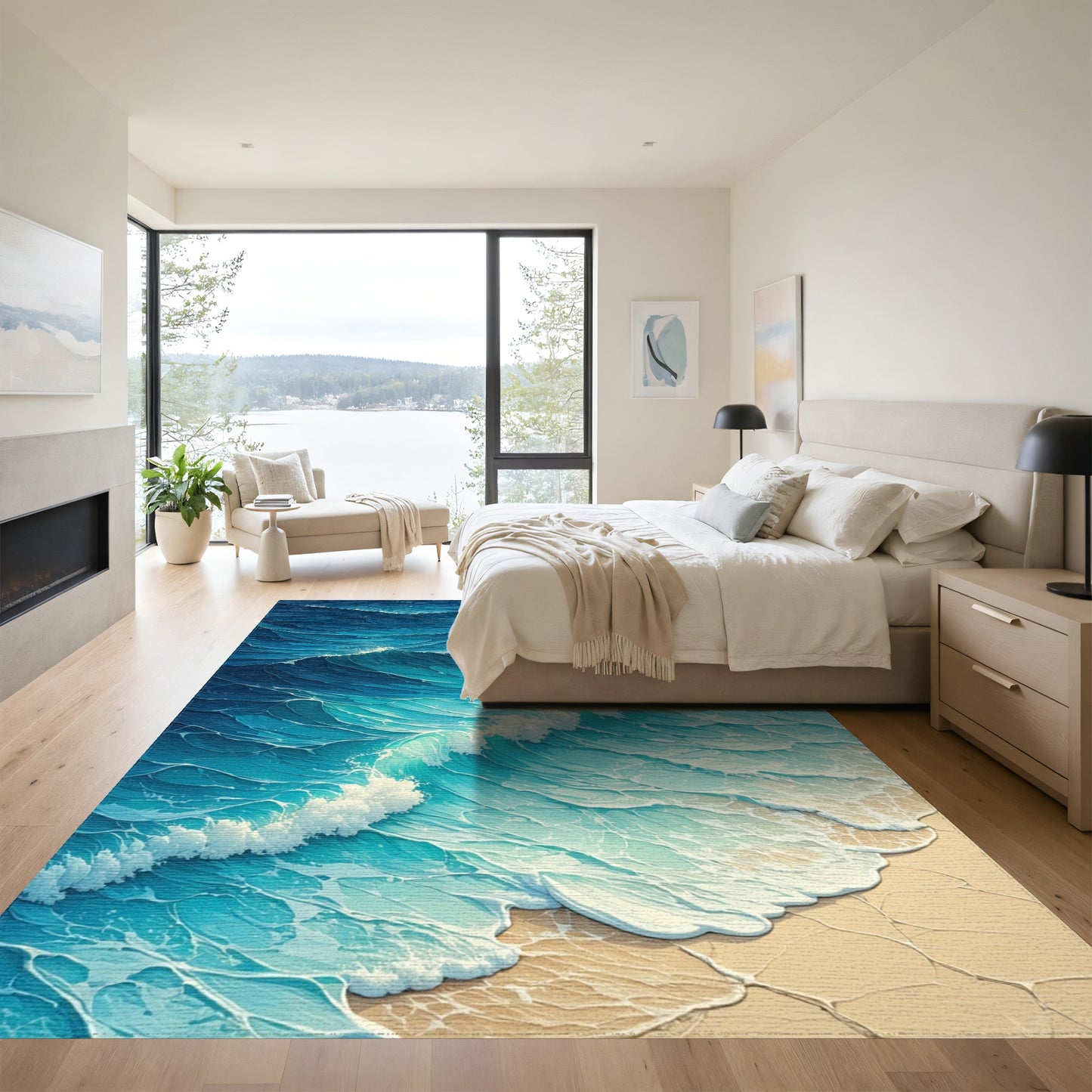 Foamy Crashing Turquoise Waves Rug