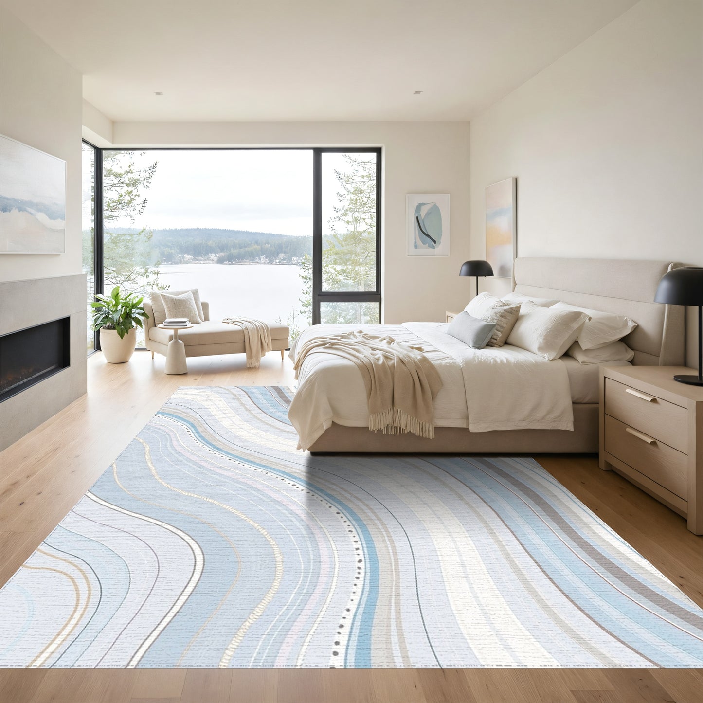 Blue Gray Wavy Abstract Rug