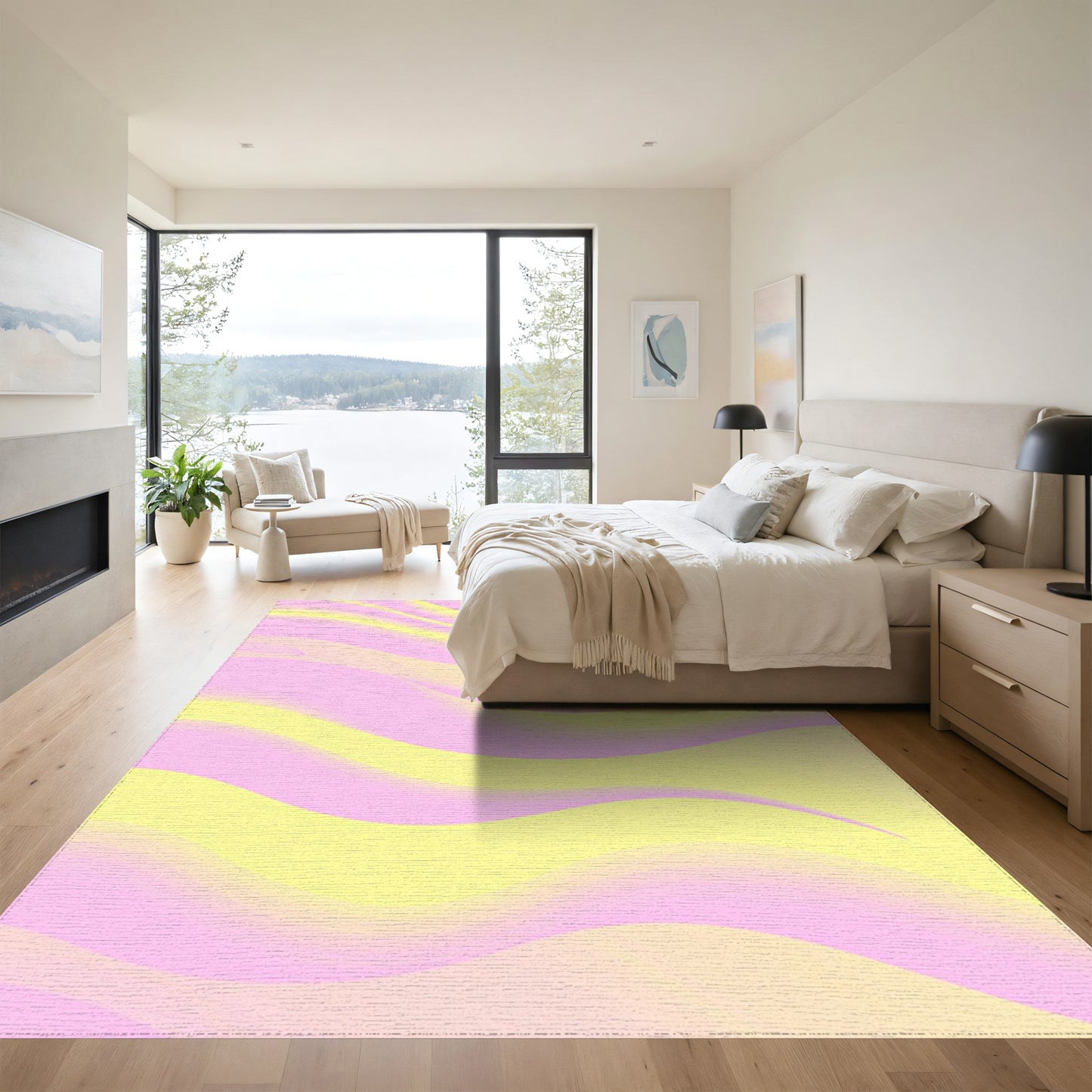 Pink Yellow Wavy Gradient Rug