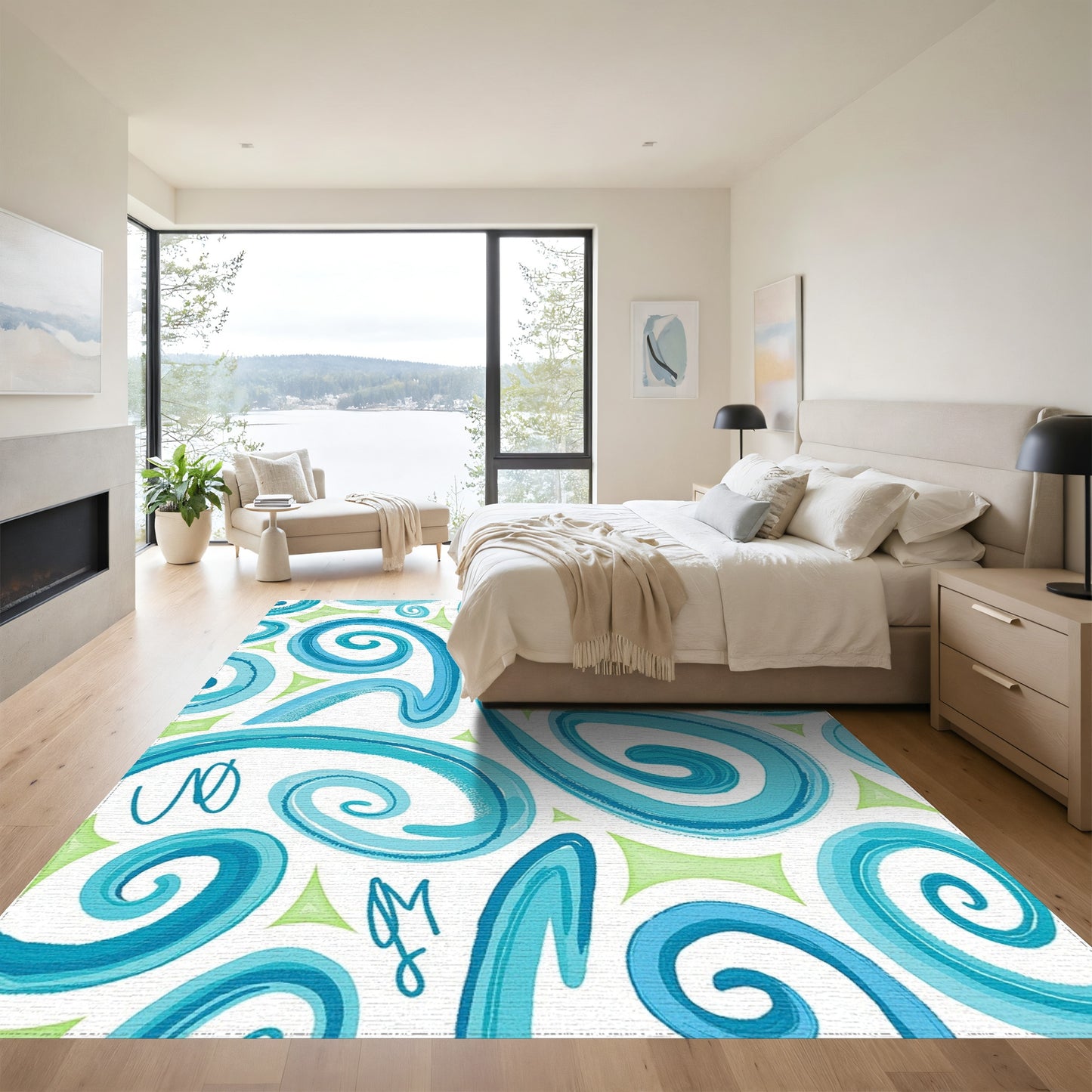 Turquoise Swirling Curls Whimsical Rug