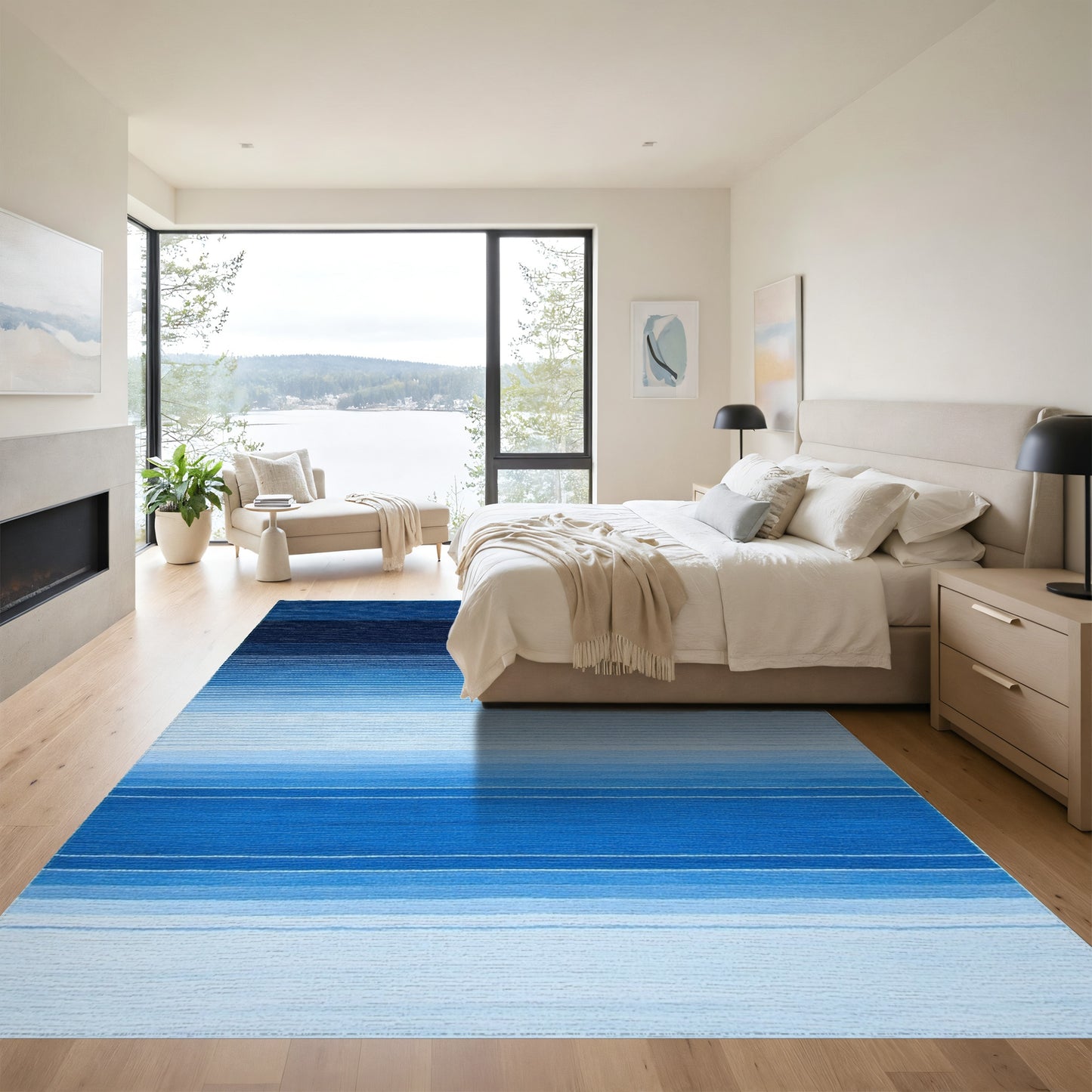 Navy Blue Ombre Striped Rug