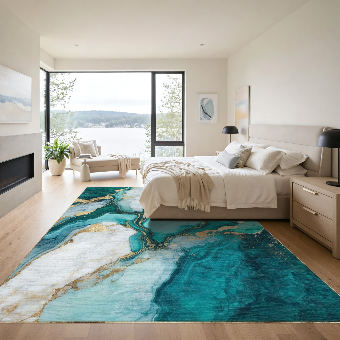 Teal Gold Veined Marble Rug